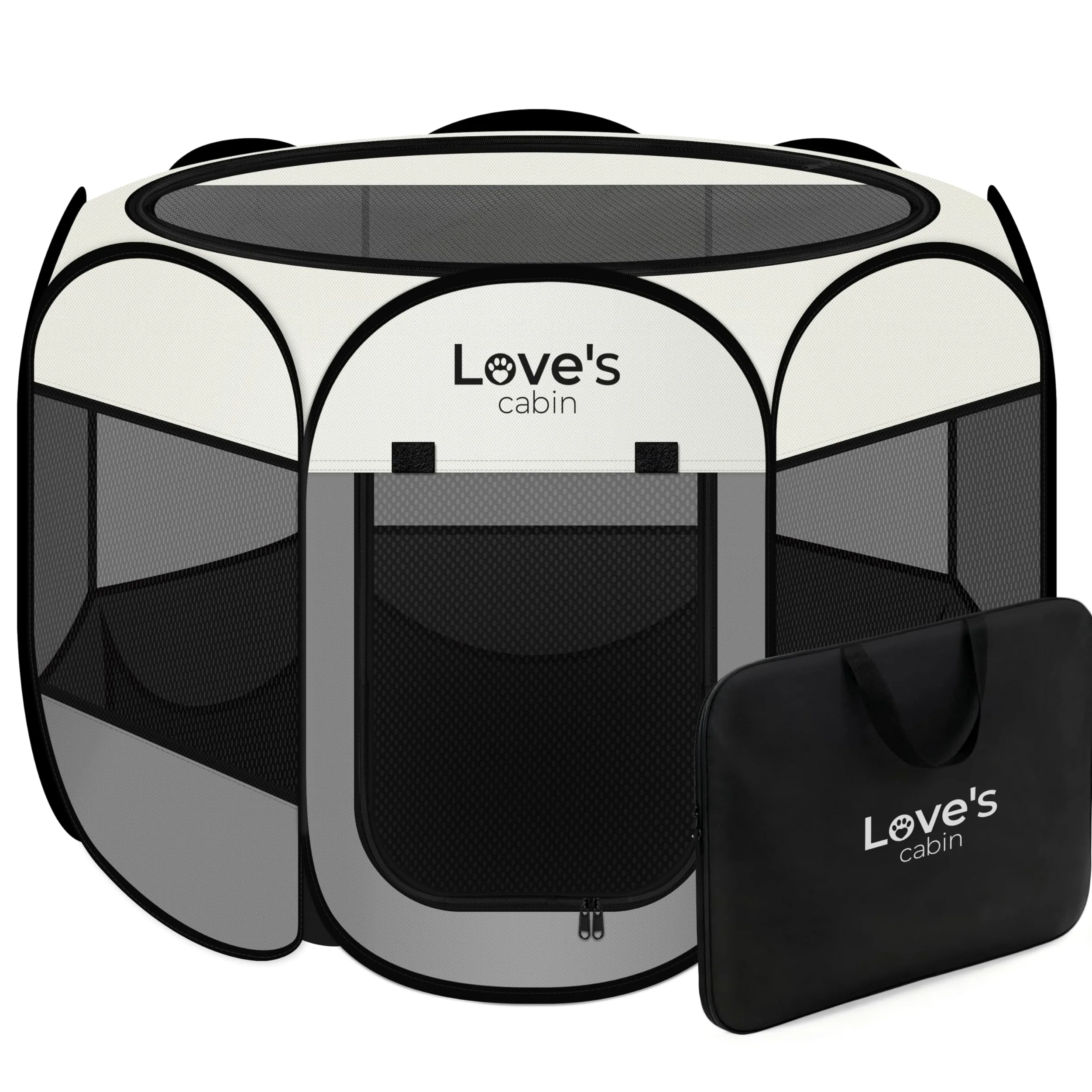 Love's cabin Parc de jeu pour chien et chat - Grande tente pour intérieur et extérieur - Parc portable pour chien et chat - Niche pliable avec étui de transport, fermeture éclair amovible sur le