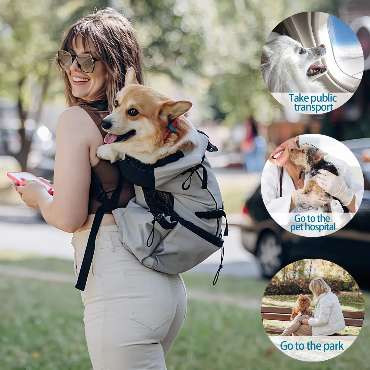 Galatée Sac à Dos Pour Chien, Portable Réglable et Ventilé, Pour Animal De Compagnie, Marcher En Escalade En Plein Air (XL, Le Noir)