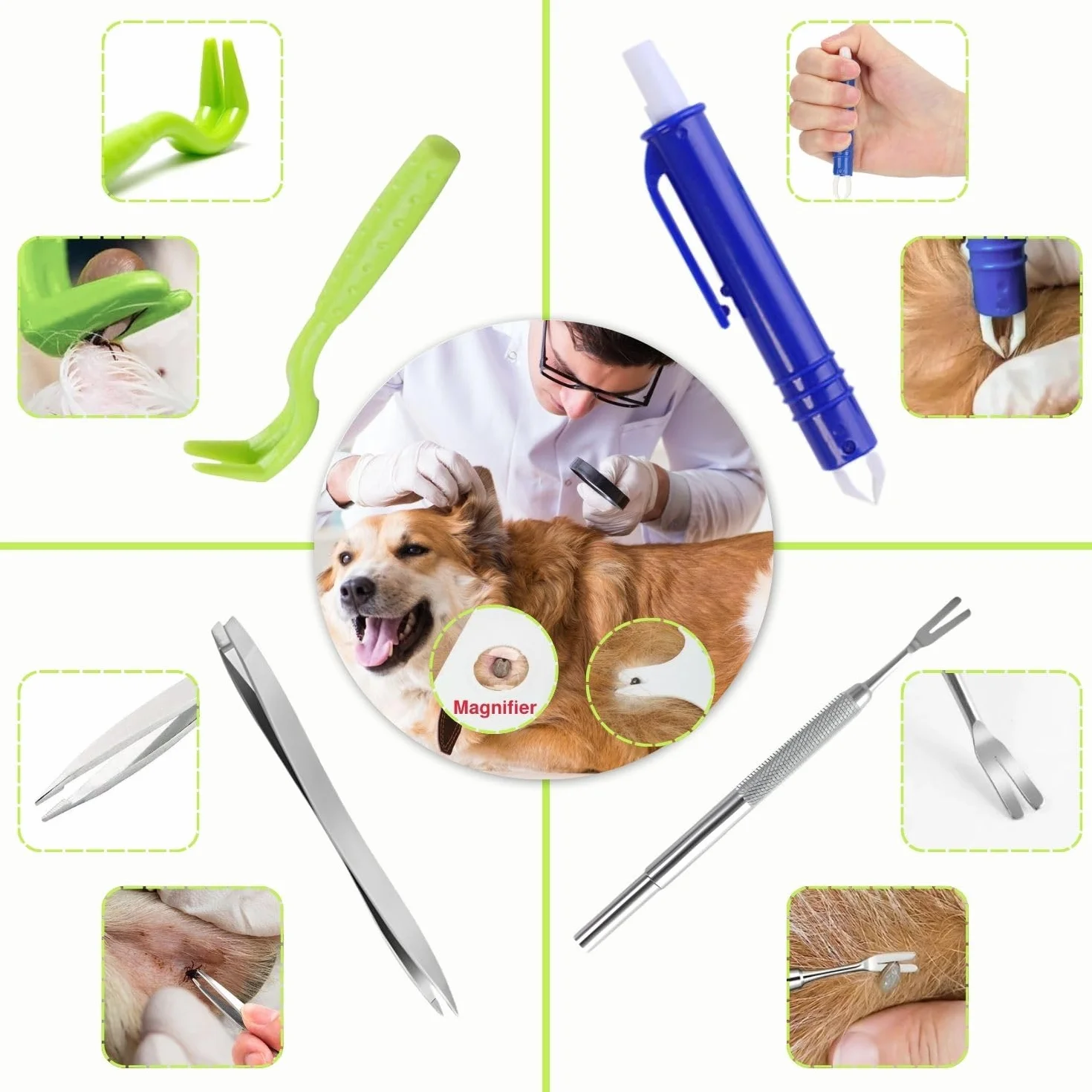 Pince à tiques kit 7 en 1 avec étui pour humains, chiens, chats