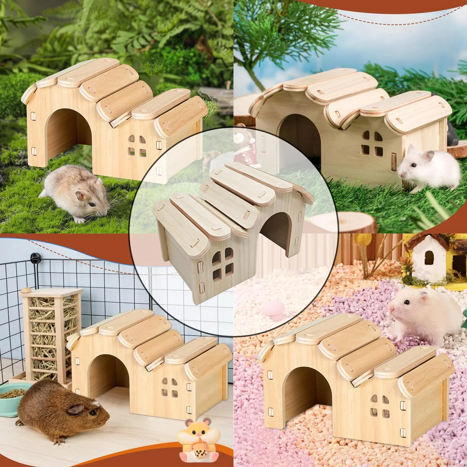 Maison Hamster, Maison pour Hamster en Bois, Maison en Bois pour Petits Animaux, Maison Cochon d'Inde et Hamster, Maison en Bois pour Hamster, Cachette pour Hamsters, pour Dormir et Jouer