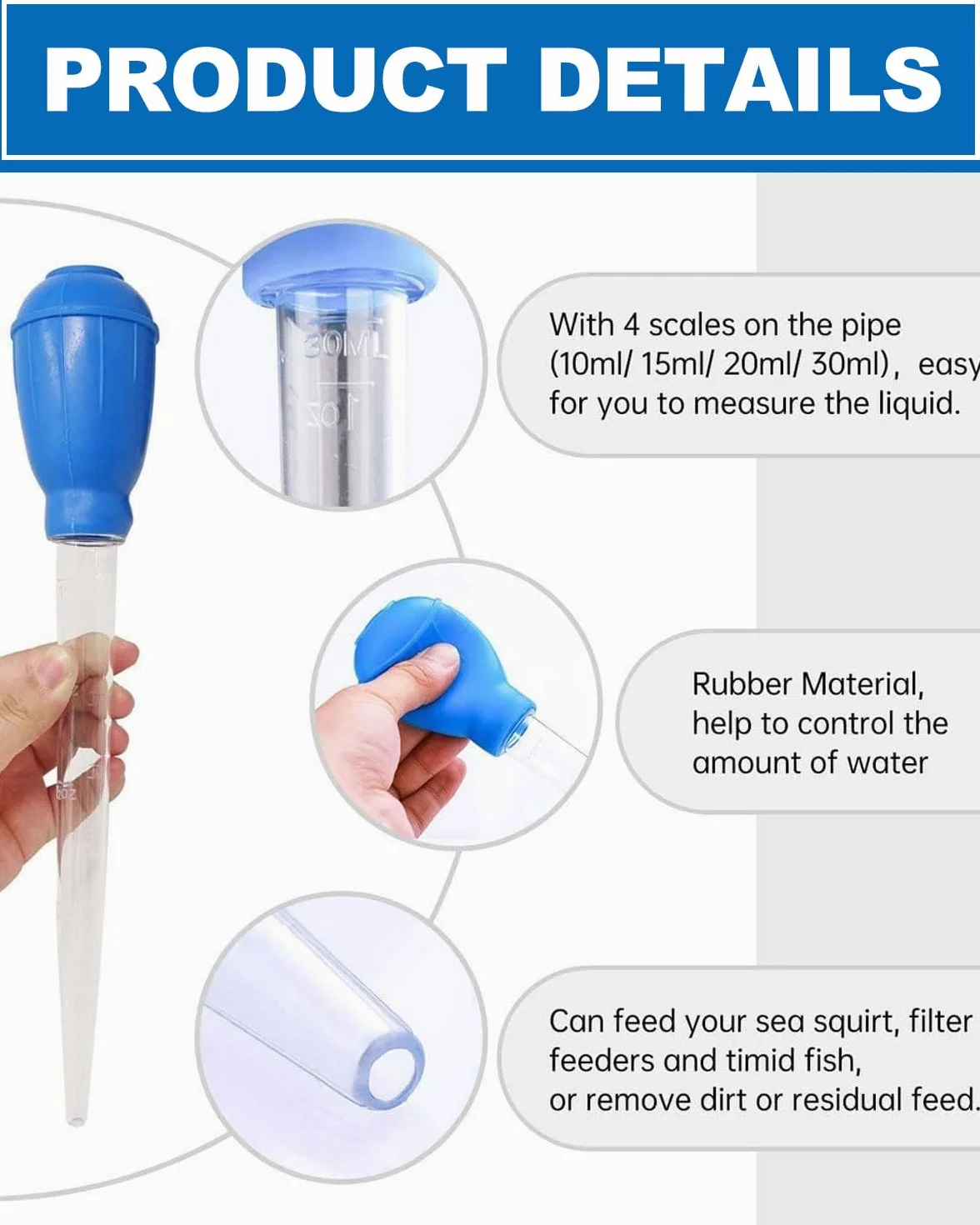 Multifunction Pipette 30 ml 28.5 cm pour Aquarium Nourrir Poissons Tortues