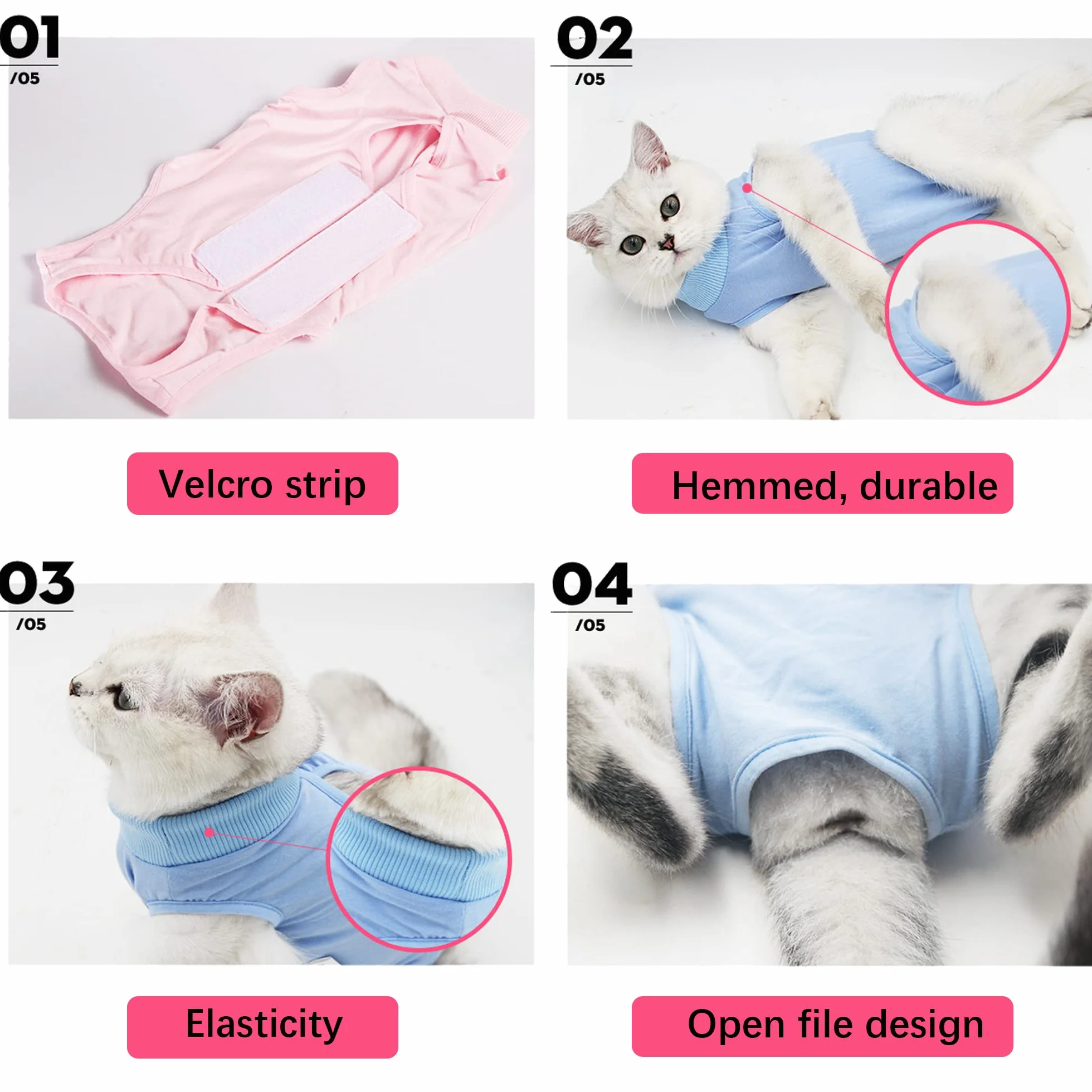 Gilet Chat Anti Léchage Après Chirurgie Restauration Abdominaux M 2.5-3.5kg Rose