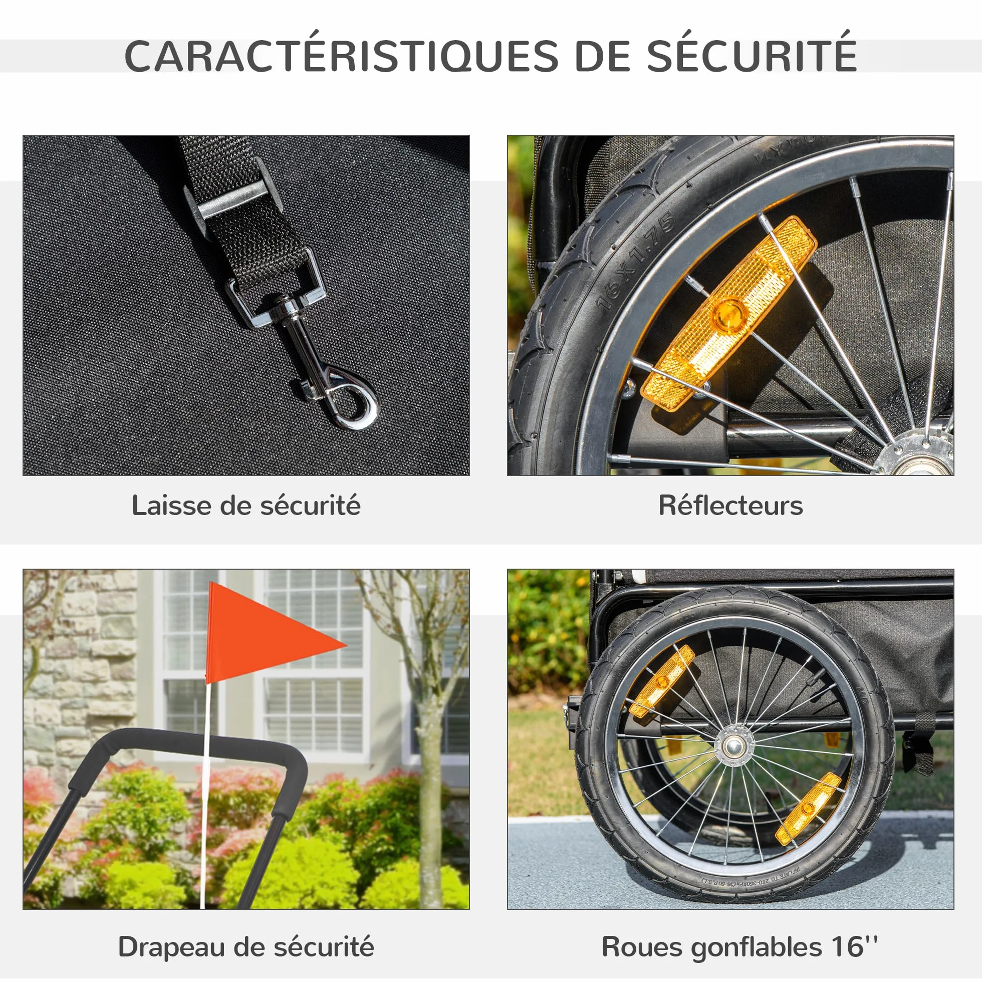 PawHut Remorque vélo Jogger 2 en 1 pour Animaux de Compagnie, remorque à vélo pour Chien, Noir