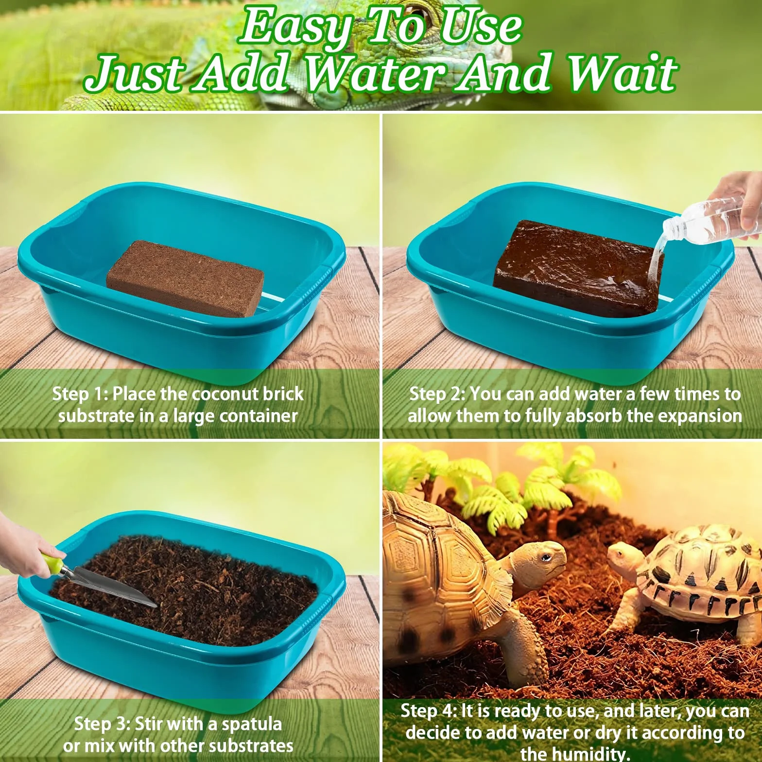 Riare Substrat Naturel en Fibre de Coco pour Reptile - Literie de Terrarium en enveloppe de Noix de Coco compressée de qualité supérieure pour Reptiles, Tortues, Grenouilles, Serpents (6)