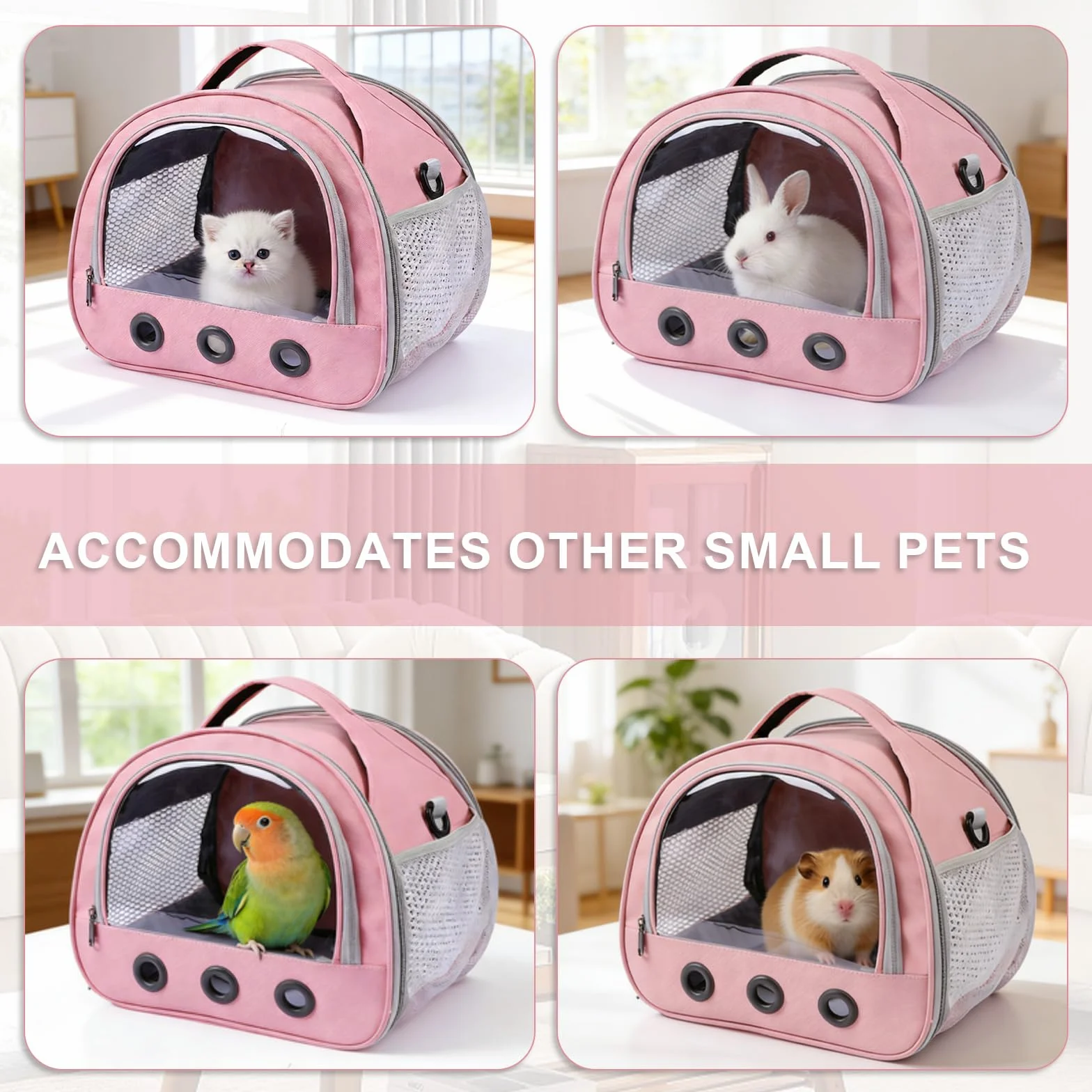 Sac de Transport pour Animal Pliable avec Fenêtre PVC, Grille Aérée, 30x25x25cm