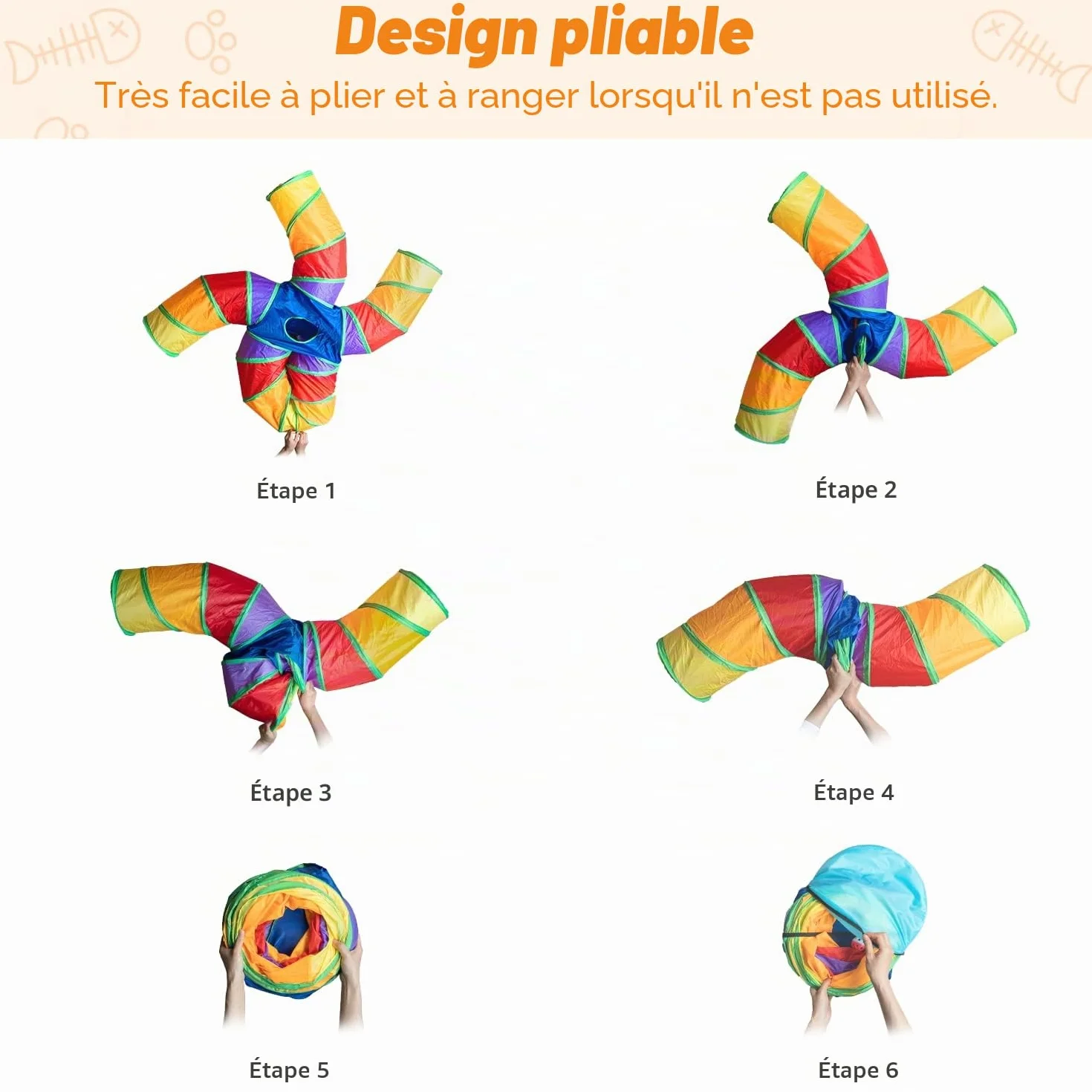 Tunnel de jeu pour chat d'intérieur, grand tunnel à 5 voies et tube pliable avec boule de jeu, tube S avec judas interactif, idéal pour l'exercice des chatons