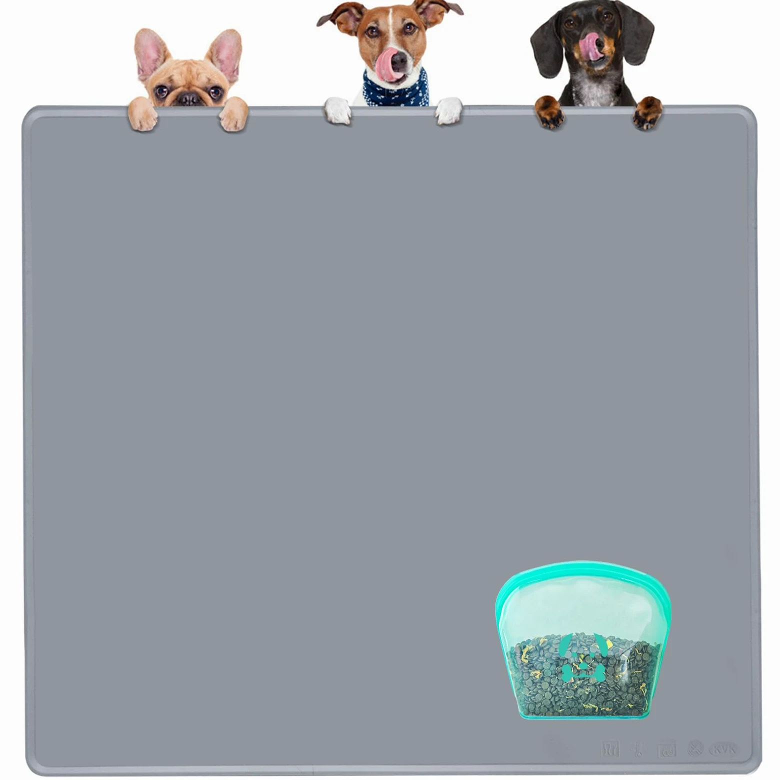 KVK Tapis d'alimentation extra large en silicone pour chien, 99,4 x 110,6 cm, tapis d'alimentation pour animaux de compagnie – Imperméable, antidérapant, mastication – Résistant à la nourriture et à
