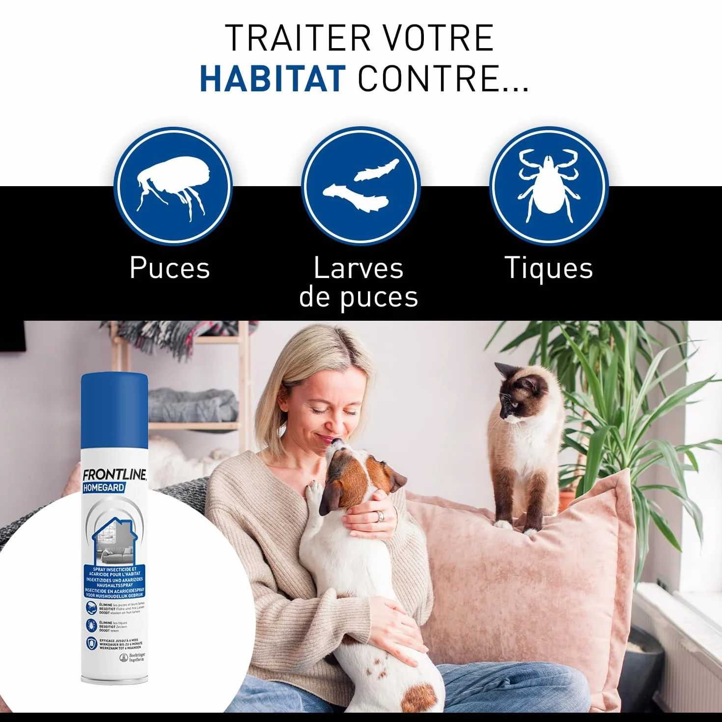 FRONTLINE Homegard Spray -Insecticide et Acaricide Pour l'Habitat -Anti-puces, Larves de Puces, Tiques - Efficacité résiduelle jusqu’à 6 mois - Fabriqué en France - 500 ml
