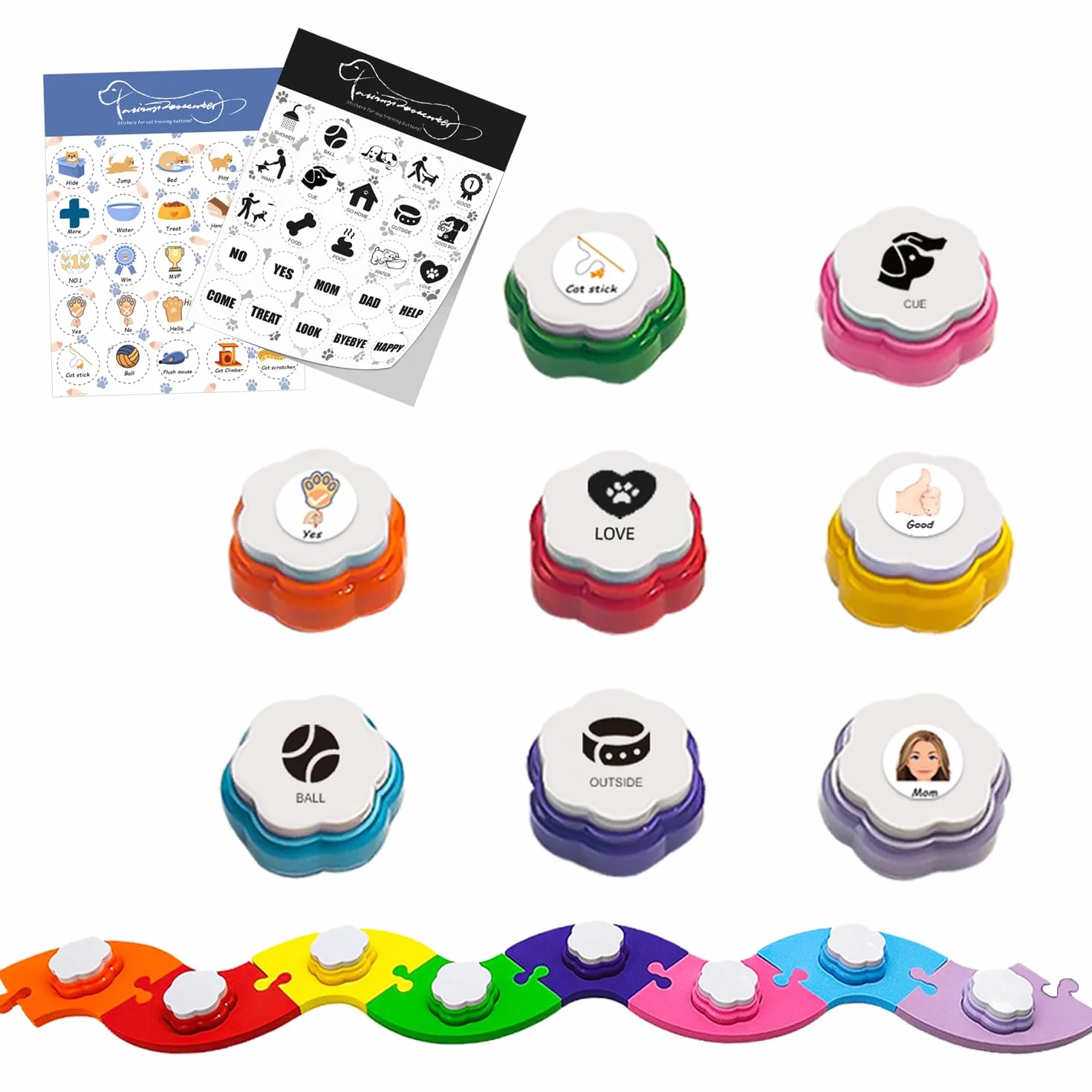 8 Boutons colorés pour Chien, Boutons parlants pour Chien, Set de Boutons de Dressage pour Animaux, Boutons de Communication pour Chien, (Piles Non fournies)