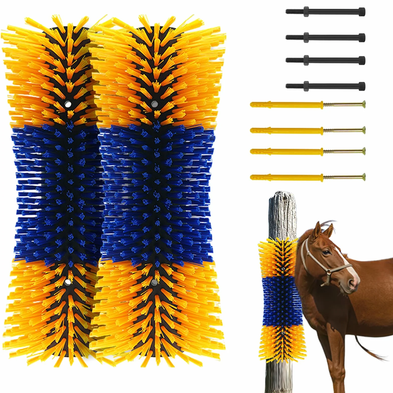 Brosses à gratter pour cheval lot de 2 - demi-cercle, toilettage complet avec vis pour animaux de ferme