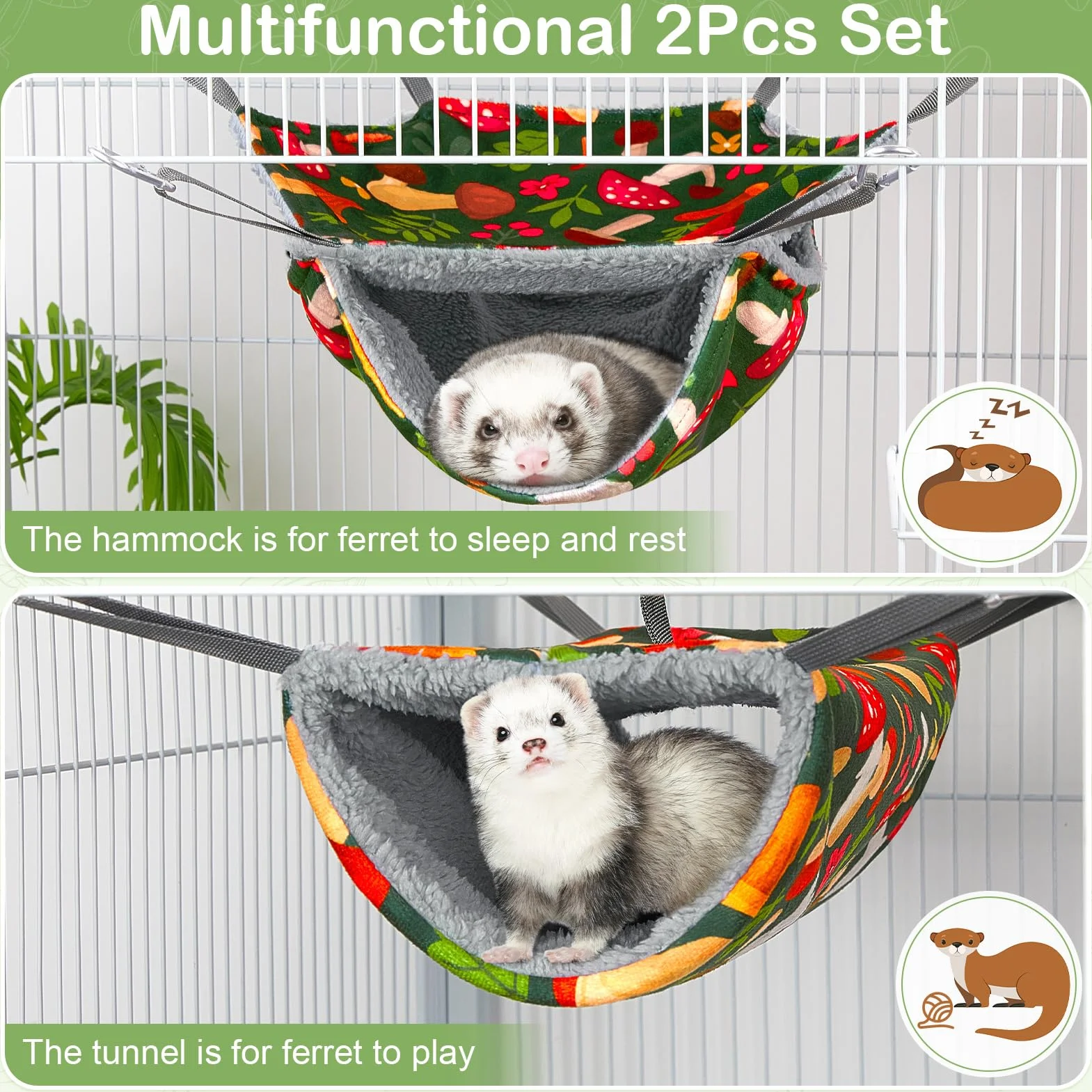 Lot de 2 hamsters lavables pour furet, rat, cochon d'Inde, cachette avec jouets tunnel doux, accessoires pour petits animaux pour furets, rats, hamsters, hérissons et planeurs en sucre