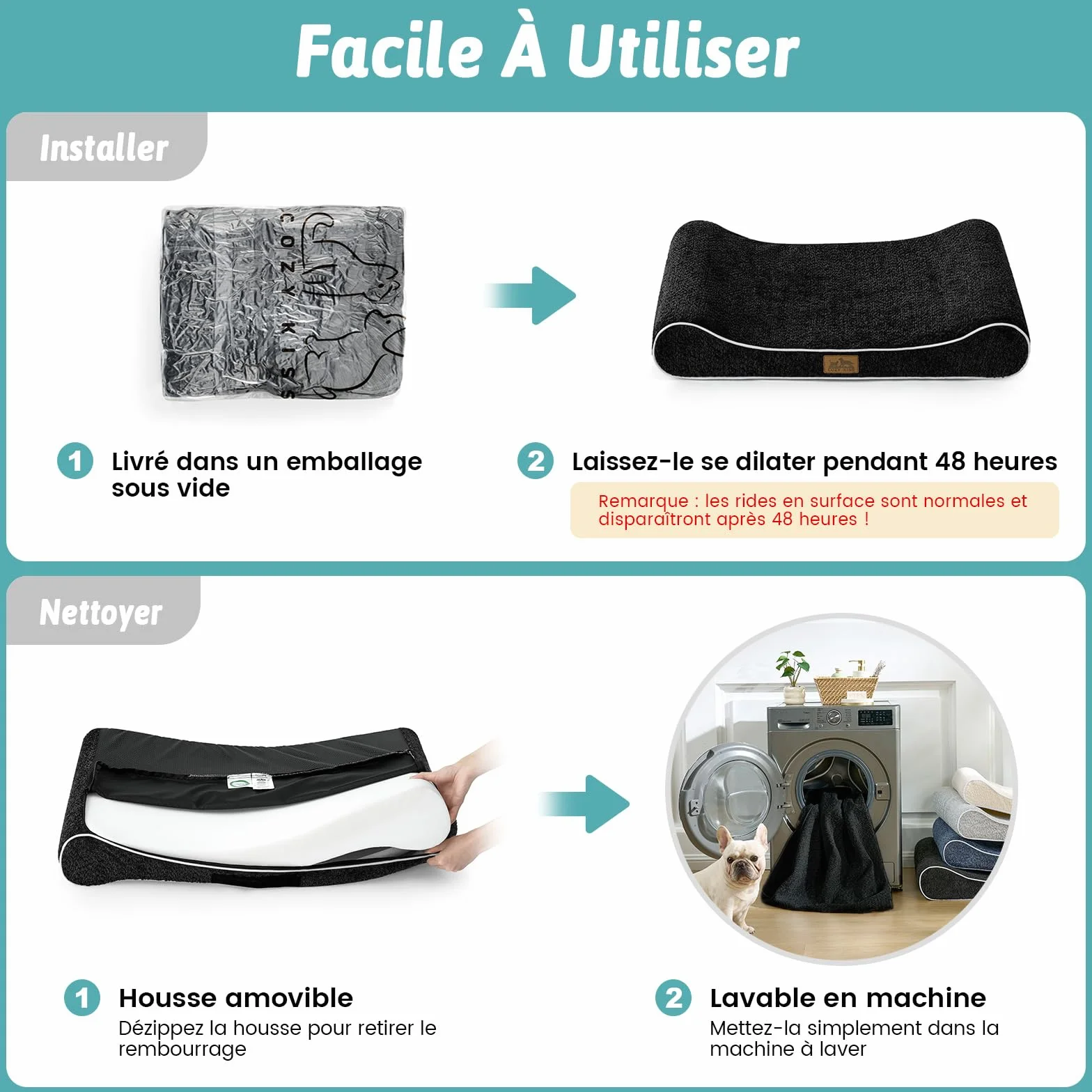 COZY KISS Panier Chien XL Orthopedique - 130x90x20 cm Lit pour Chiens Grande Taille avec Bord Surélevé, Coussin Lavable pour Chien avec Mousse Confort Renforcée, Imperméable et Antidérapant, Noir
