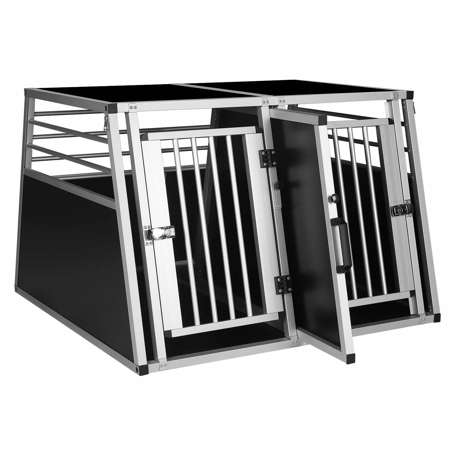 EUGAD Caisse Transport Chien, Cage de Transport pour 2 Chiens Voiture,Caisse de Transport pour Grand Chien Aluminium avec Cloison Séparation Fermeture Sécurité, Cage Transport Solide 97x92x66cm