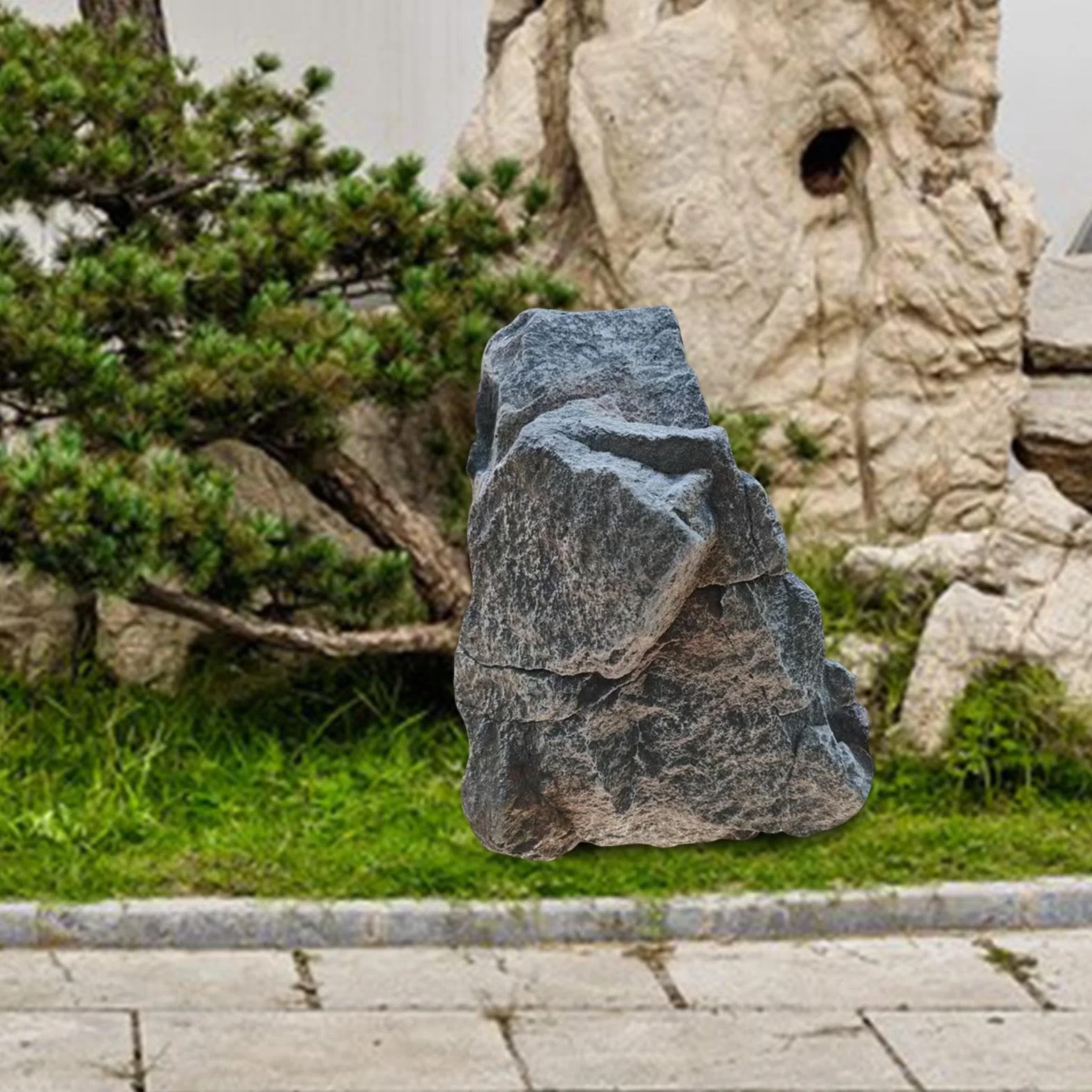 Décoration de Jardin en Fausse Pierre Grise, Faux Rocher Décoration de Jardin, Rock Gray Mountain Décoration, 33x23x23cm