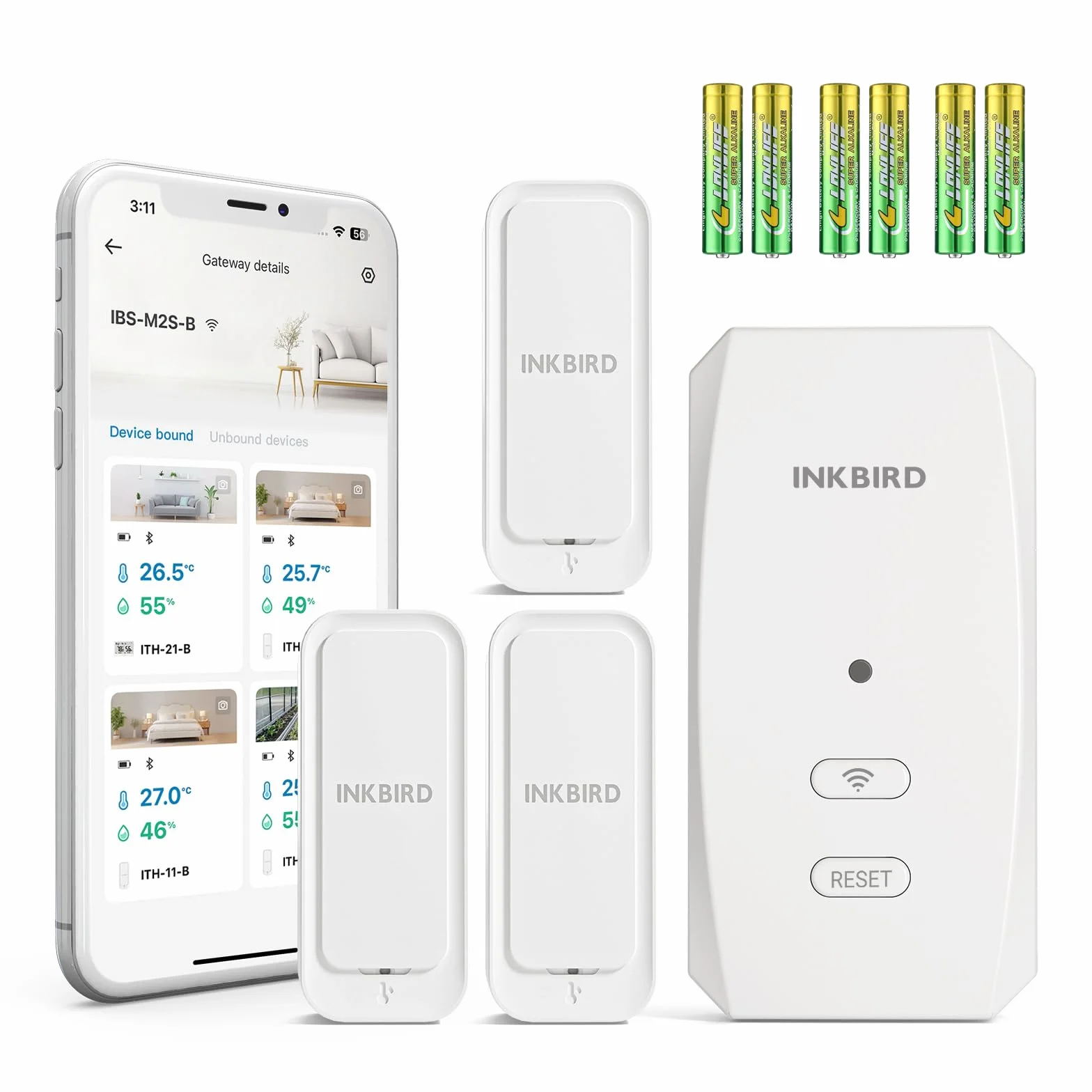 INKBIRD ITH-11-B Thermomètre Hygromètre Bluetooth et IBS-M2S-B Passerelle WiFi Combinaison, Enregistreur Temperature Humidite Interieur Exterieur, Surveillance à Distance APP, Stockage de Données