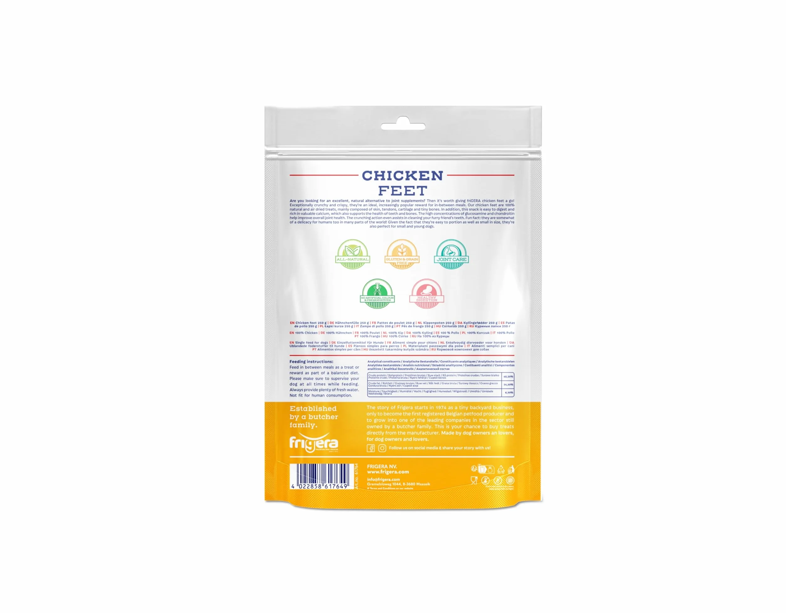 Frigera Pattes de Poulet 250g Friandises Naturelles pour Chien sans additifs sans Gluten ni céréales