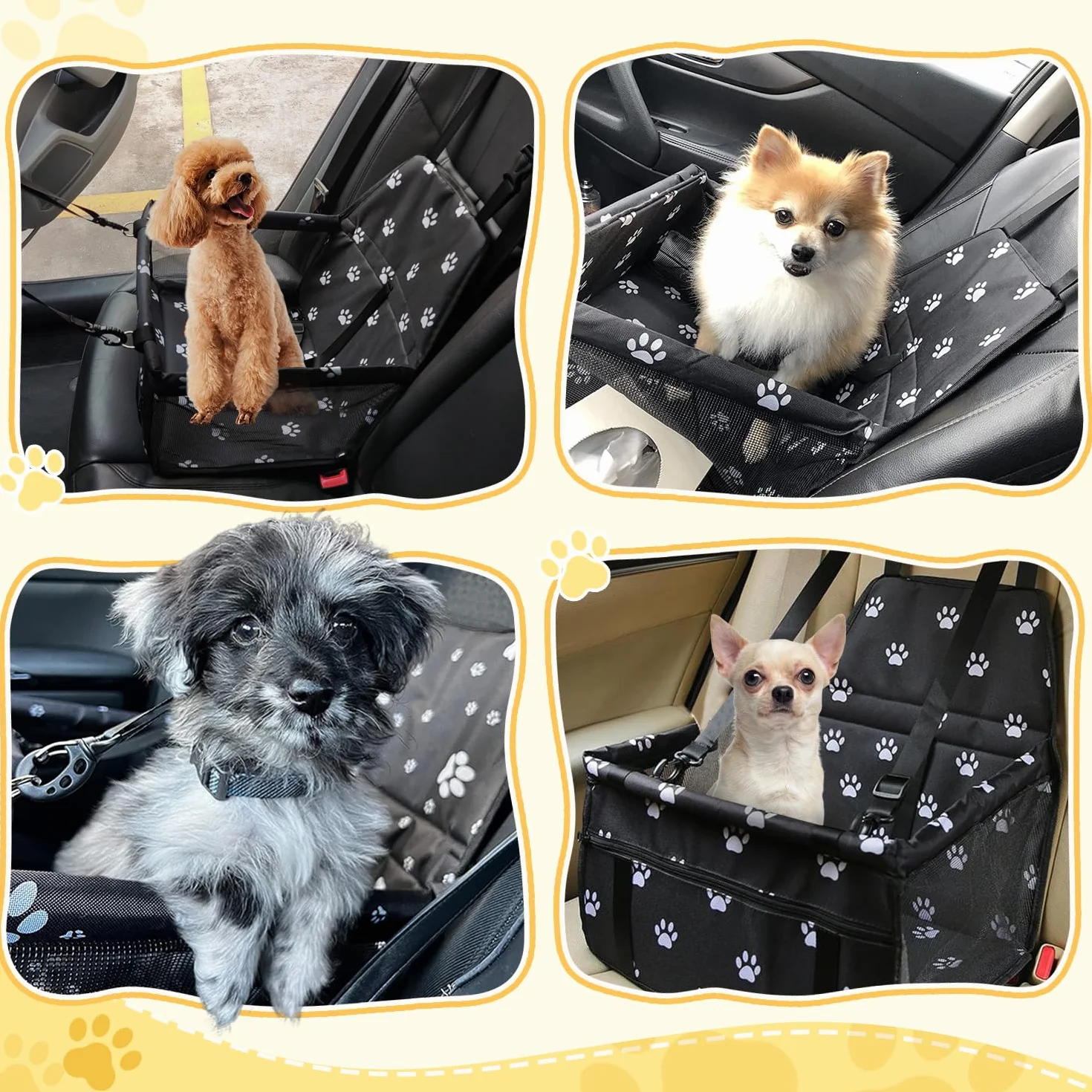 Panier Chien Voiture Pliable Siège Auto Chien Fixation Crochets Réglables Respirant Lavable 10 kg