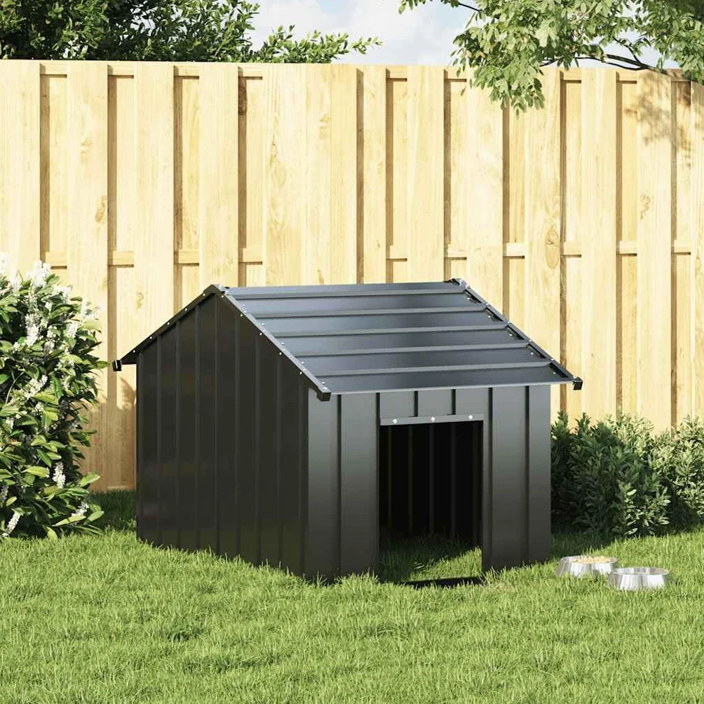 Niche pour Chien Extérieur Métal, Chenil Cage avec Toit Noir 83x130x85 cm Acier Galvanisé
