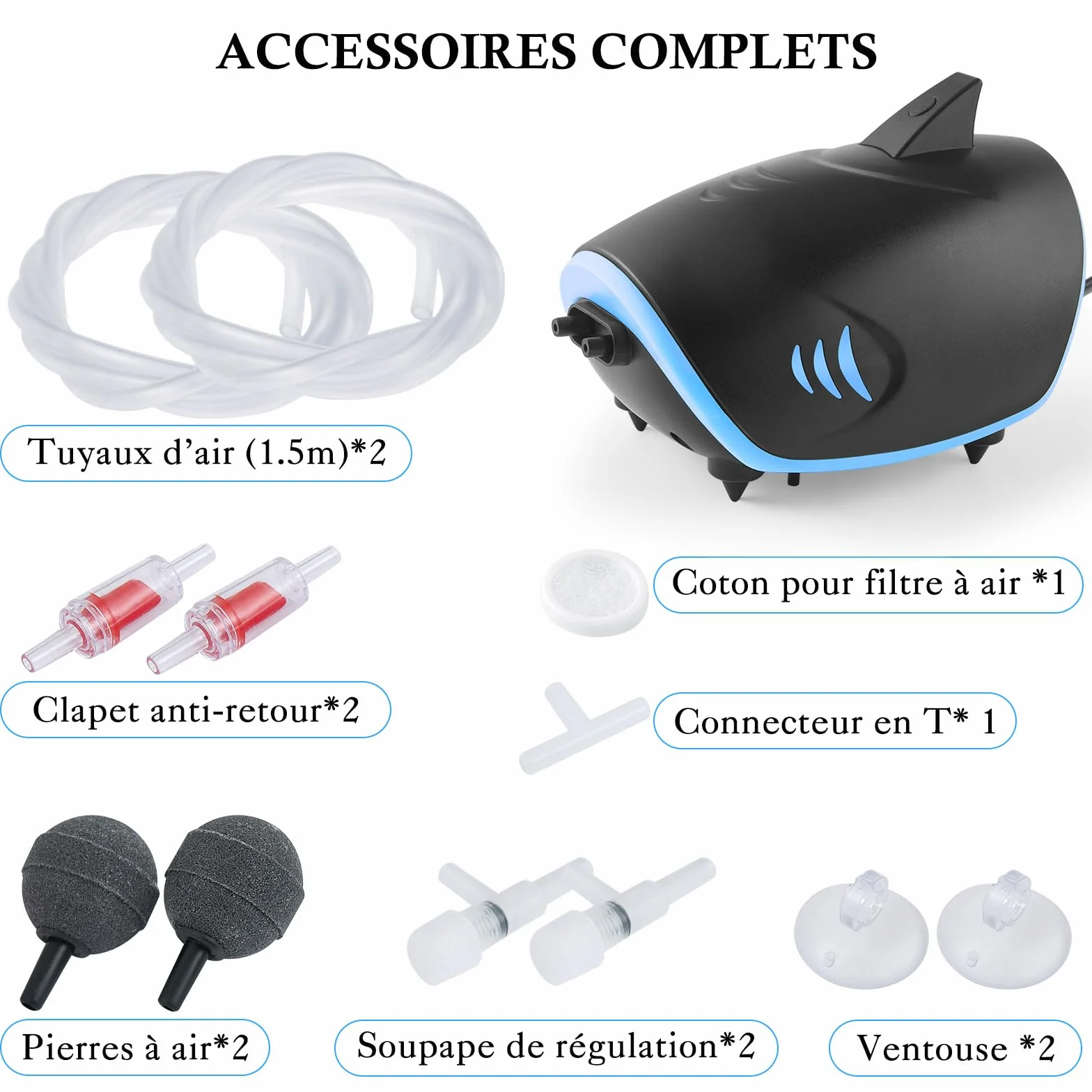 Pompe à Air pour Aquarium 3W 5L/Min Silencieux Ajustable 400l