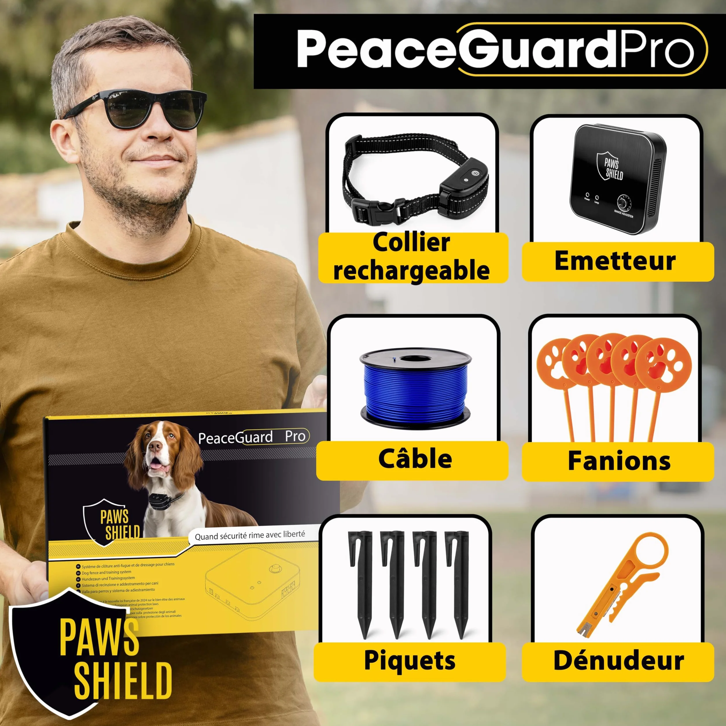 Collier Anti Fugue Chien avec Clôture Électrique Invisible | Dressage Étanche Vibration Signal Sonore Sécurité Extérieure