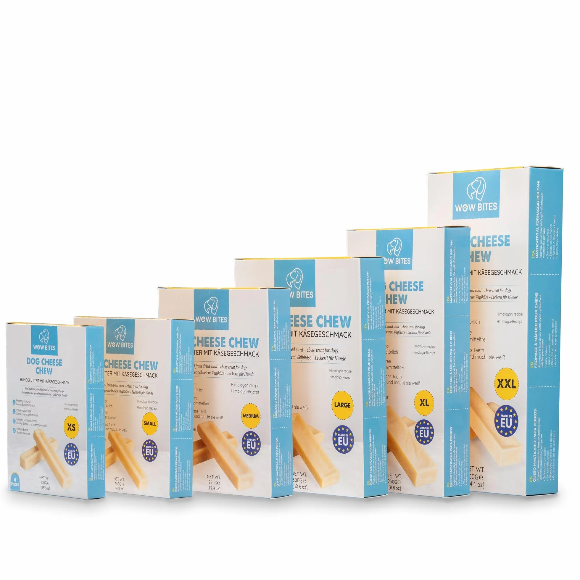 WOW BITES Os à mâcher au Fromage pour Chiens – Friandises Longue durée Lait Naturel 140 g Lot de 4 Taille S