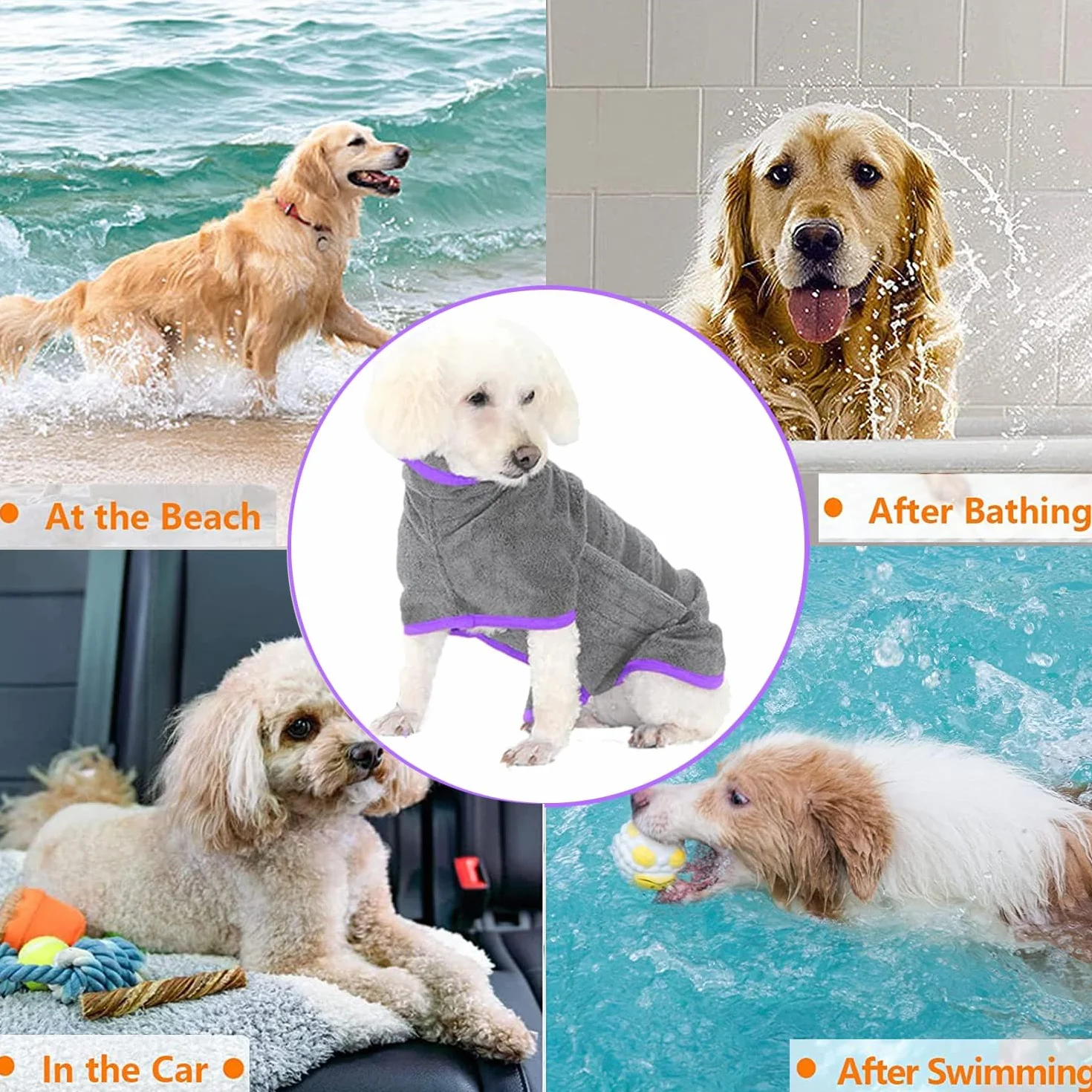 Peignoir pour Chien Super Absorbante, Séchage Rapide, Taille Moyenne/Grande