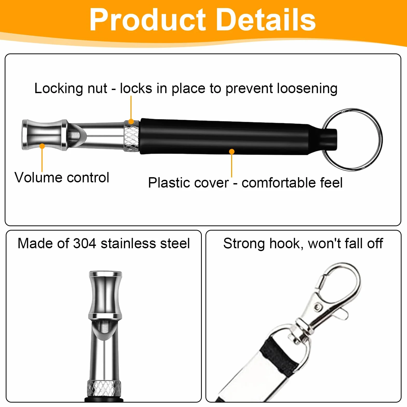 Sifflet Chien Ultrason Anti Aboiement Dressage Rappel avec Lanières, Fréquence Réglable, Silencieux, Noir et Blanc