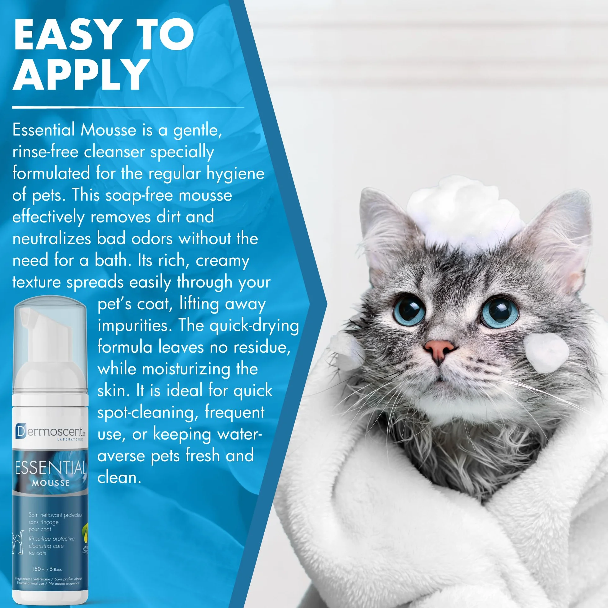 Dermoscent Essential Mousse pour Chat 150 ML Soin Nettoyant Protecteur sans Rinçage