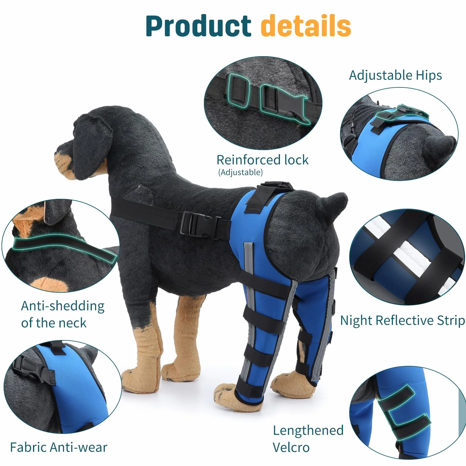 PETCUTE Genouillères Réfléchissantes Ajustables pour Chien - Support Articulaire Antichoc LCA/CCL, Protège-Coude XS Bleu