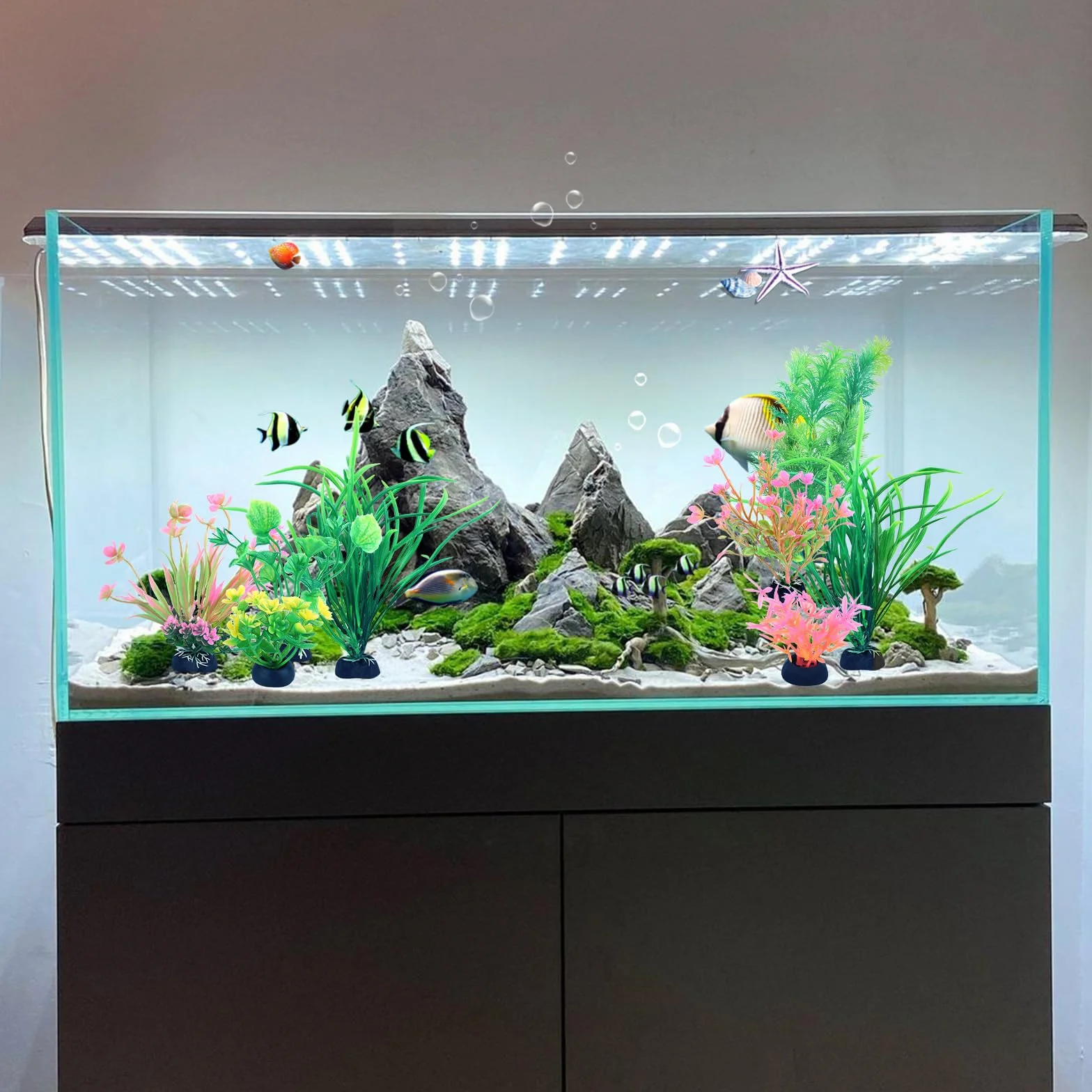 Lot de 11 décorations d'aquarium - Plantes en plastique - Accessoires de décoration