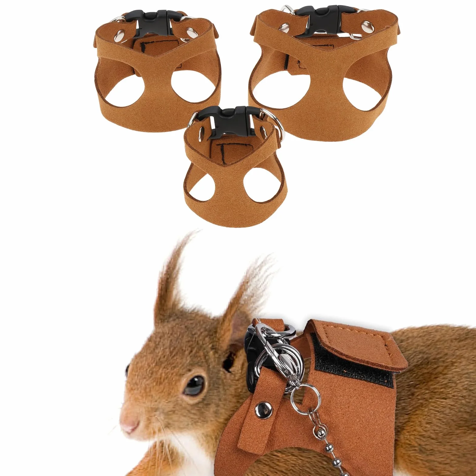 Ensemble Harnais Et Laisse Réglable pour Petits Animaux 3 Pièces pour écureuils Gerbilles Chinchillas Rats Marron S/M/L