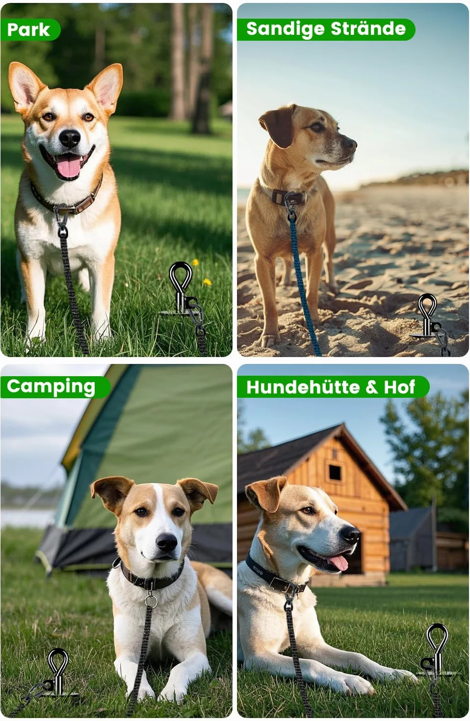 Piquet Chien Exterieur Pro 100 KG, Piquet Ancrage Système Antirouille Rotation 360°, Ancrage au Sol pour Cour Camping Plage