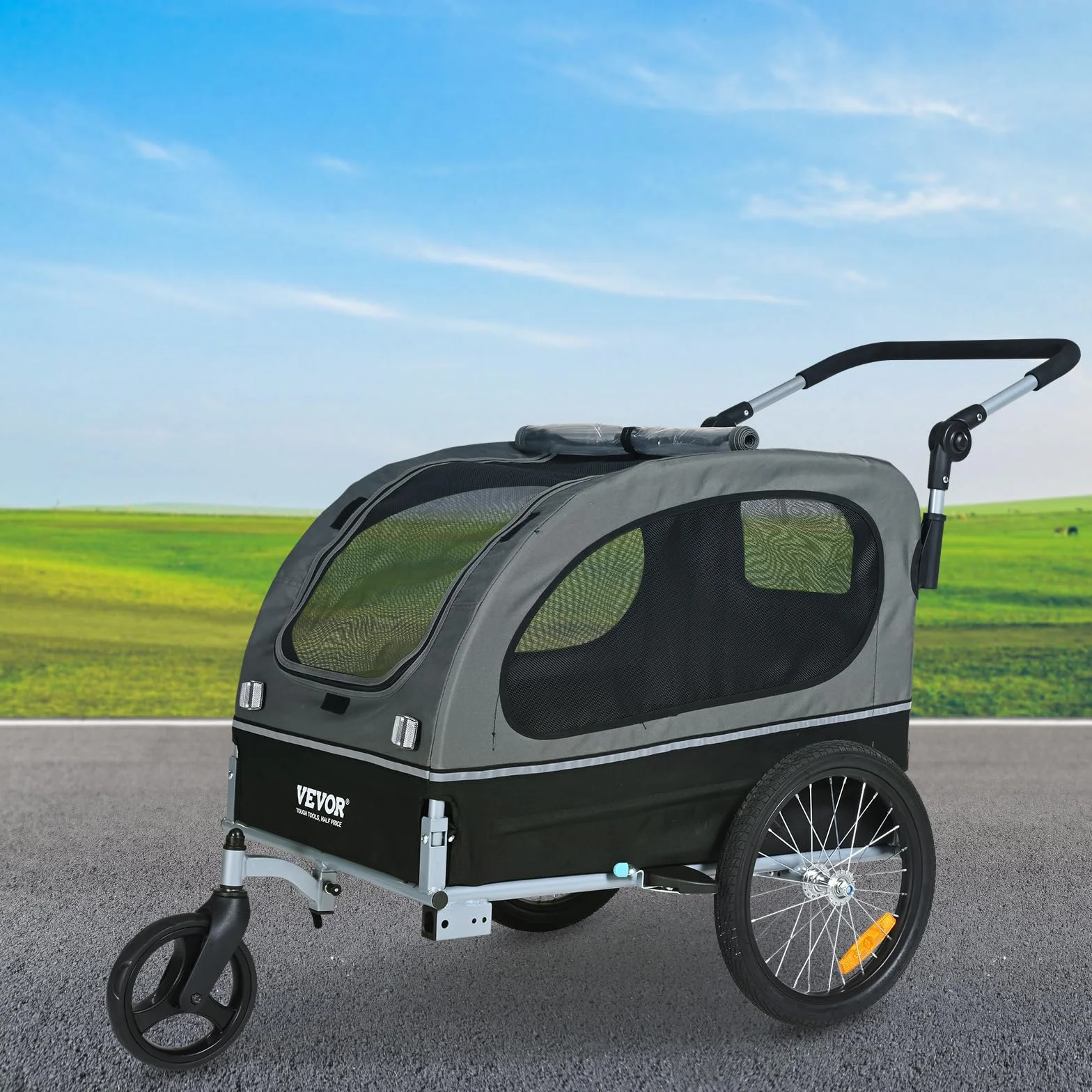 VEVOR Remorque vélo pour Chien, Charge 40 kg, Poussette d'animaux de Compagnie 2 en 1, Cadre Pliable Facile avec Roue à dégagement Rapide, coupleur de vélo Universel, Laisse Interne