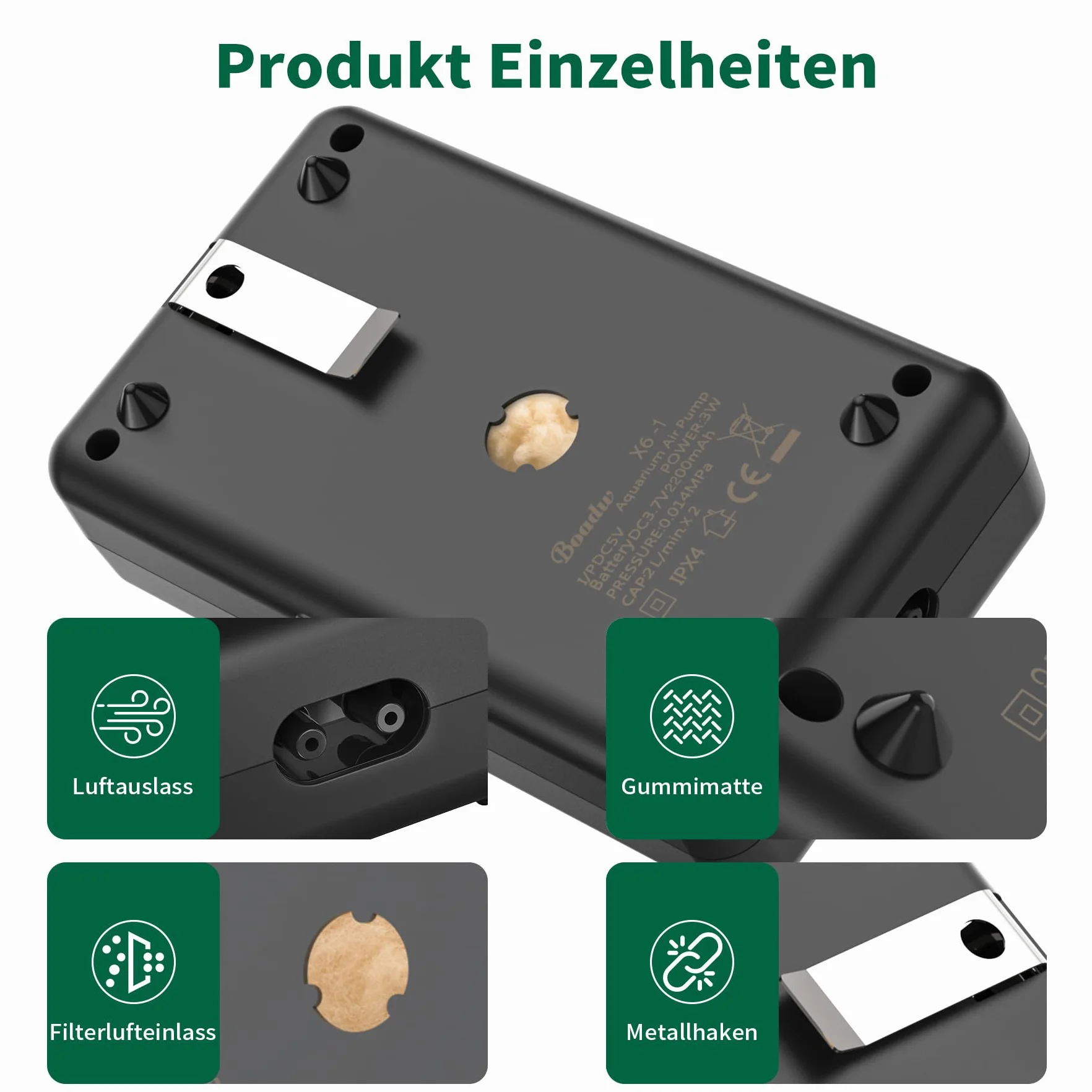 Pompe à air rechargeable pour aquarium 2200 mAh 4400 mAh batterie extérieur coupure courant