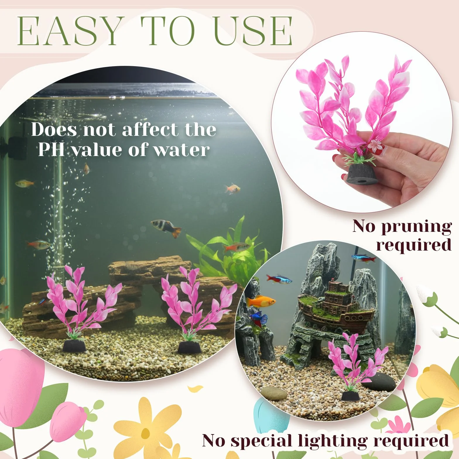 Plantes d'aquarium Betta 10,2 cm, lot de 2, décoration, herbe décorative (rose)