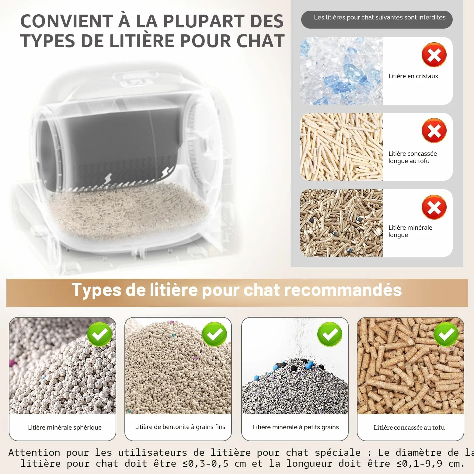 Litière pour chat autonettoyante avec protection de sécurité pour chats et chats domestiques, taille XXL, isolation des odeurs et contrôle des applications avec tapis