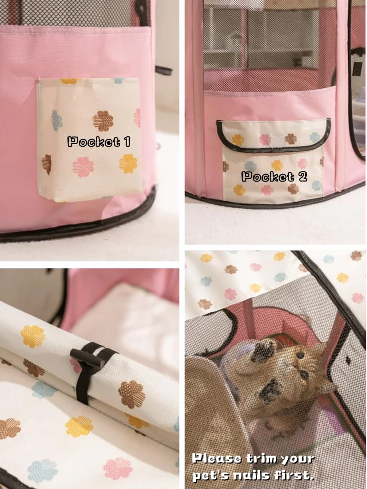 Niche Portable pour Animaux 80x60x55cm Pliable Rectangulaire avec Sac de Transport Rose