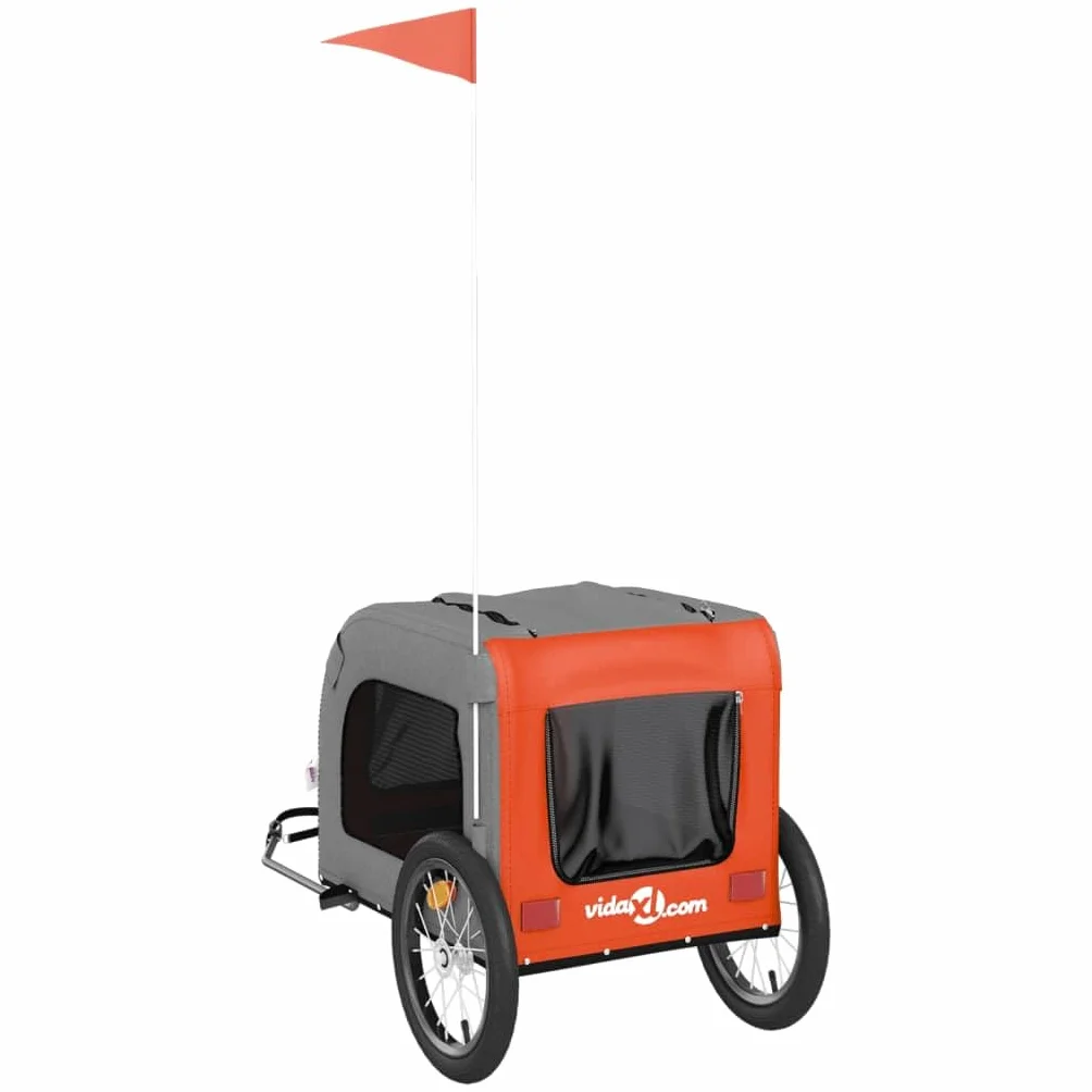 Remorque de Vélo pour Chien, Chariot Transport pour Animaux de Compagnie Orange et Gris 125x64x66 cm