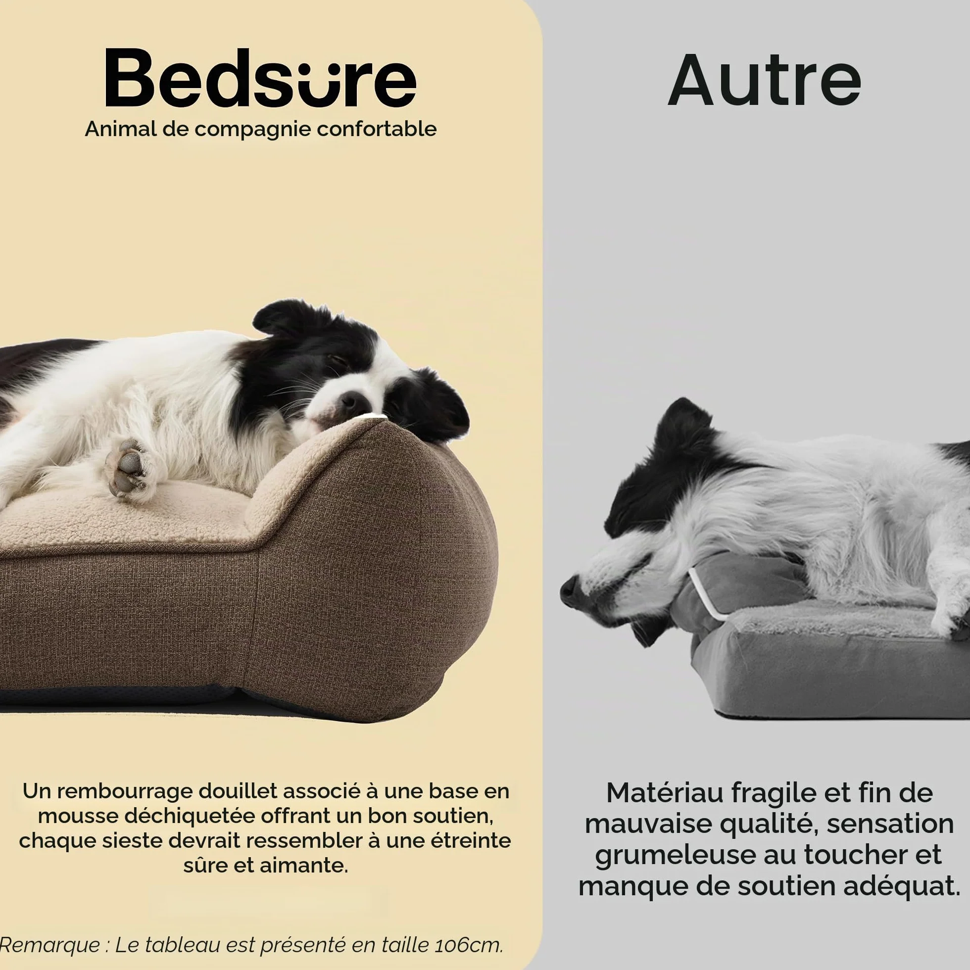 Bedsure Panier Lavable Grands Chiens 106x76cm Sofa pour Chien Extra Épais Housse Imperméable Antidérapant Sherpa Douce Brun