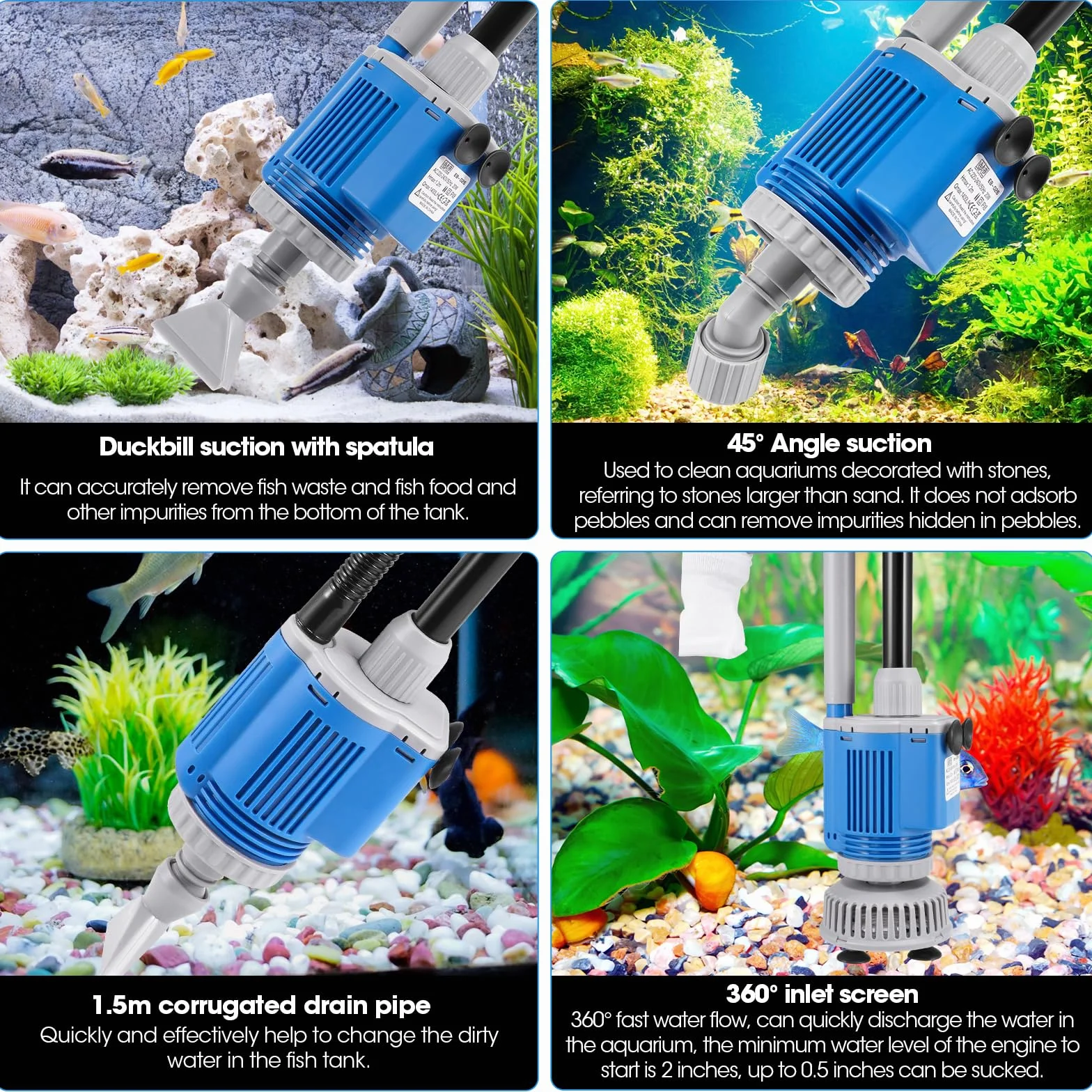 Aspirateur Electrique pour Aquarium 6 en 1 Kit Nettoyage de Gravier Changeur d'eau Laveur de Sable