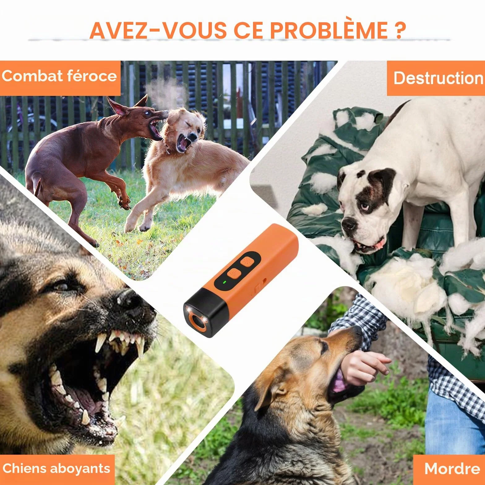 Dispositif Anti-Aboiement Ultrason Rechargeable pour Chiens, 3 Fréquences Réglables