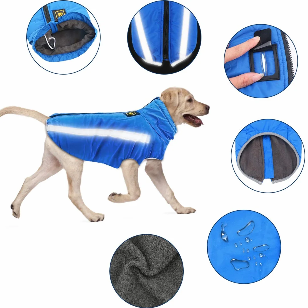 Idepet Manteau de Chien imperméable Veste Chaude d'hiver, vêtements pour Animaux de Compagnie Coupe-Vent Tenue de Veste de Chien pour Petits Chiens de Taille Moyenne avec Trou de Harnais XL-6XL
