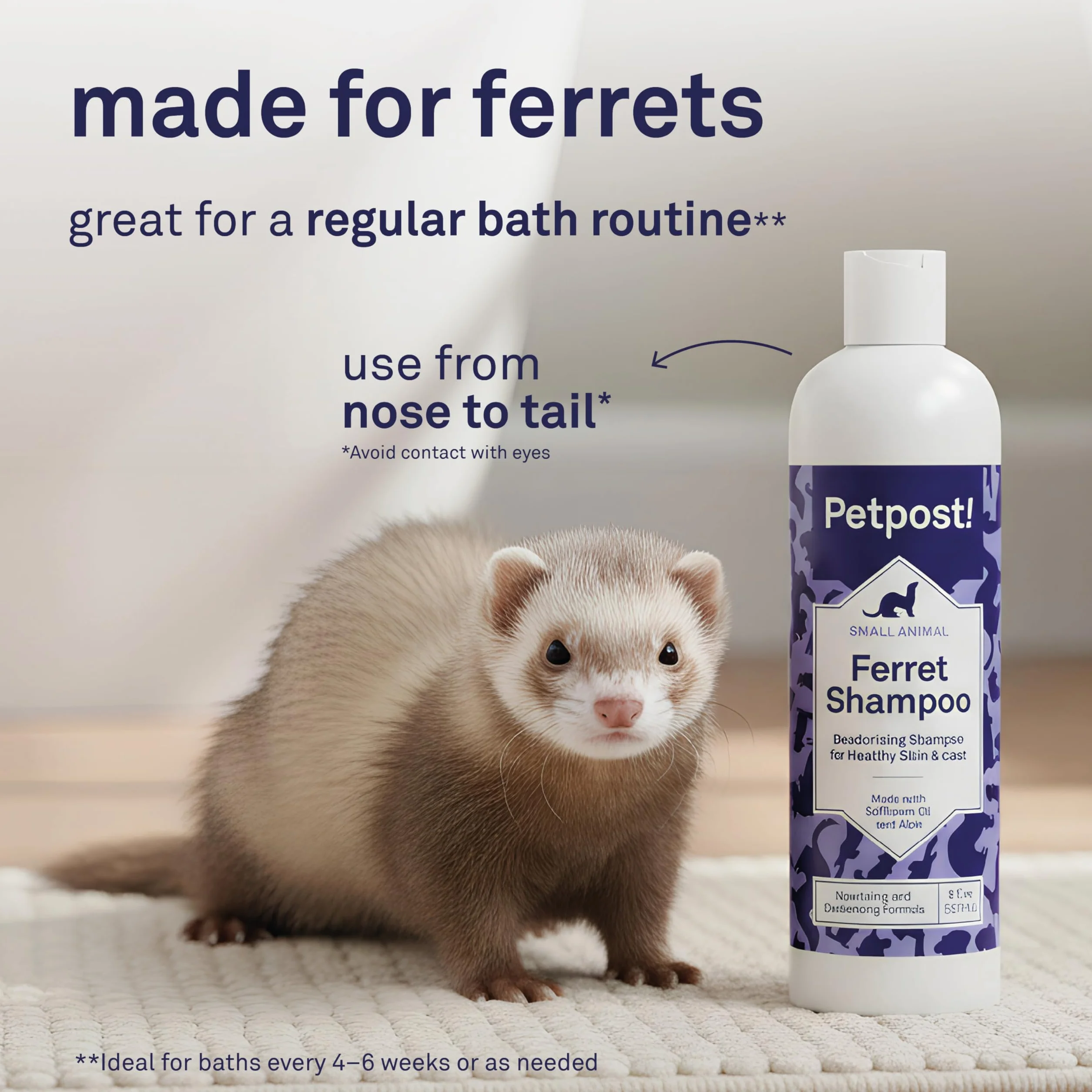Shampoing pour furets désodorisant naturellement Peau et Pelage sains