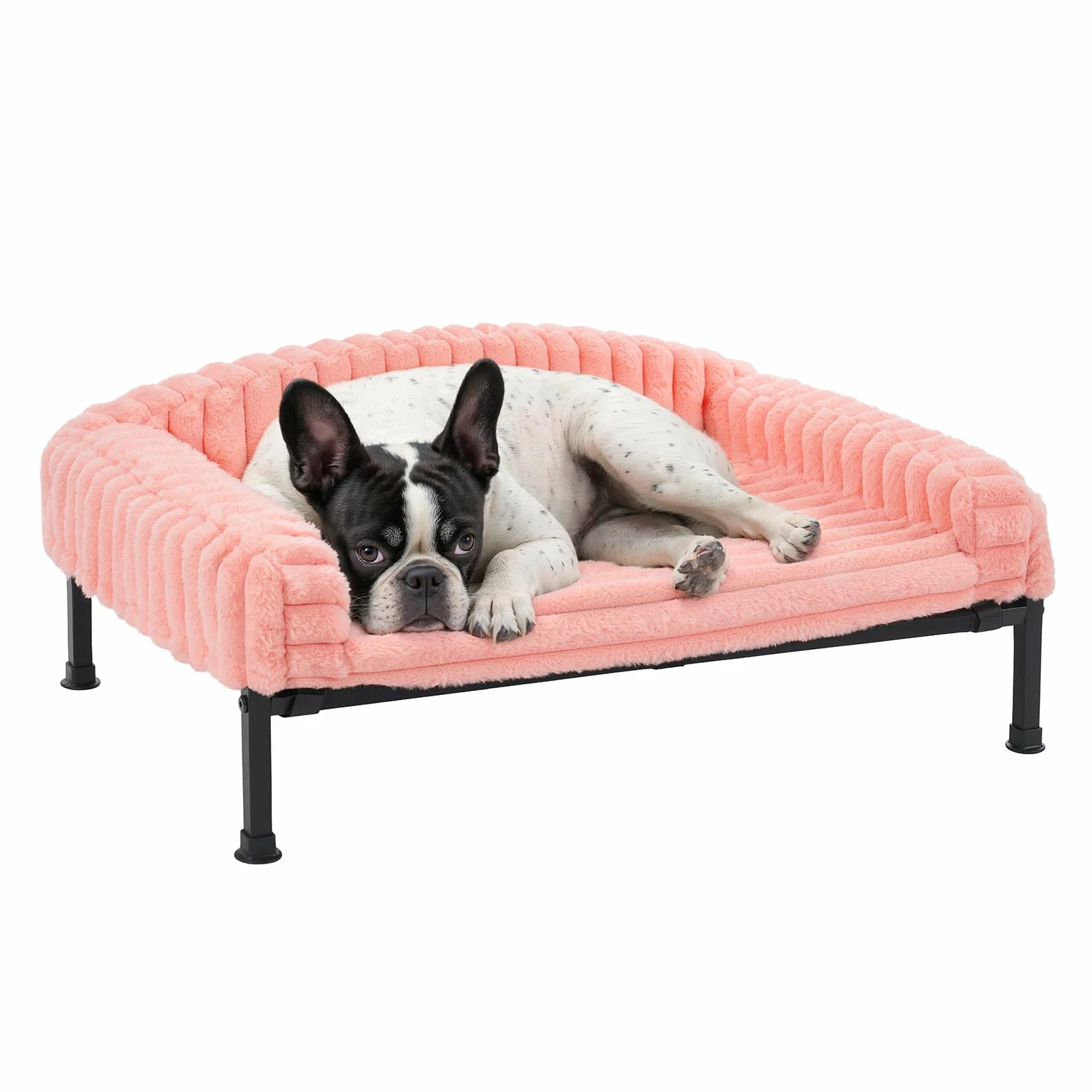 Veehoo Canapé pour Chien Surélevé, Moelleux Transat avec Coussin Amovible et Matelas Orthopédique, Pieds Antidérapants, Rose 60x45x10cm