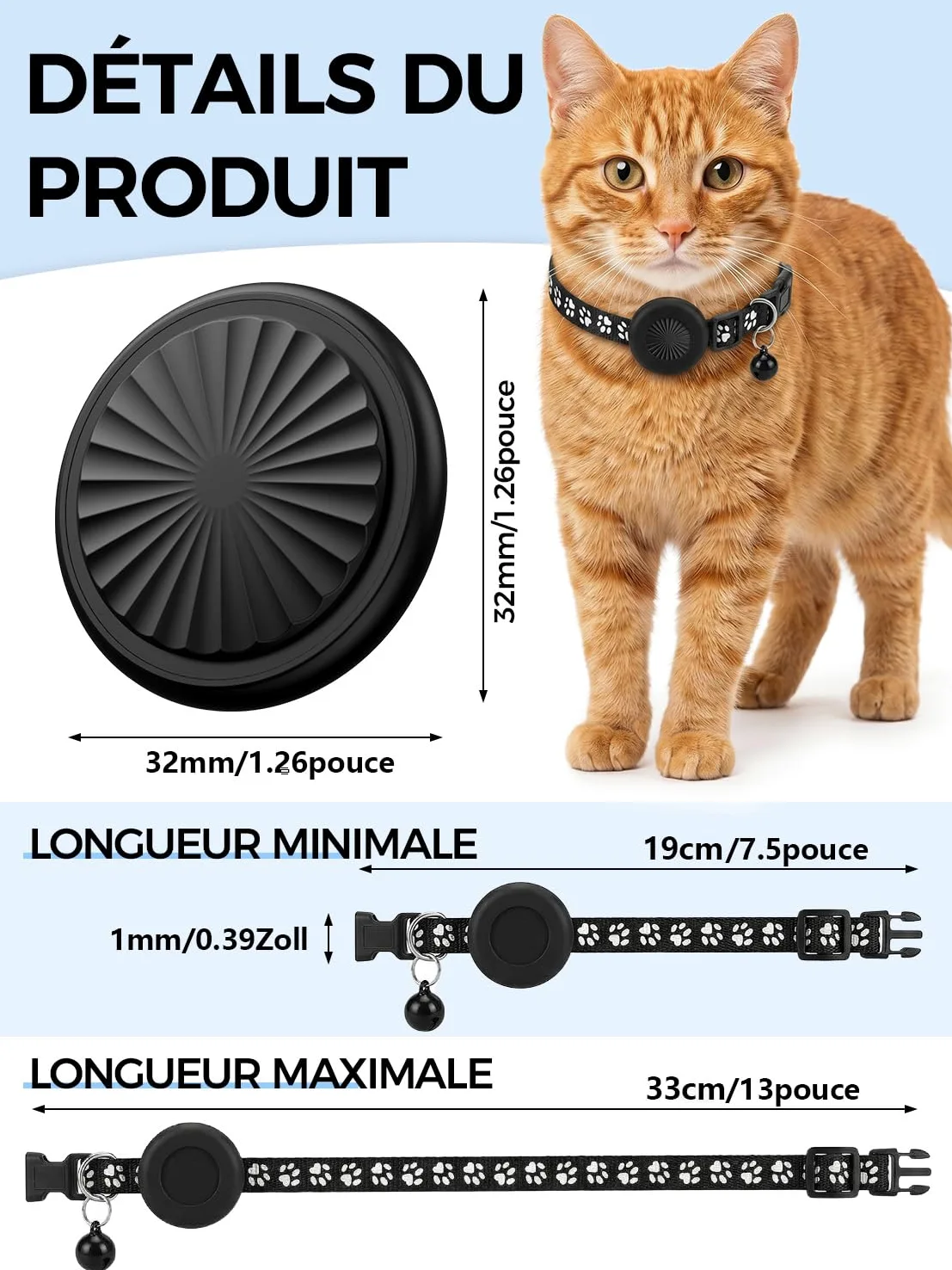 Traceur GPS Chat, Collier GPS Chat GPS Chien Compatible iOS et Android, Aucun Frais Mensuel, Suivi Mondial en Temps Réel, Étanchéité IP67, Historique des Trajets sur 7 Jours, Convient aux Chats Chiens