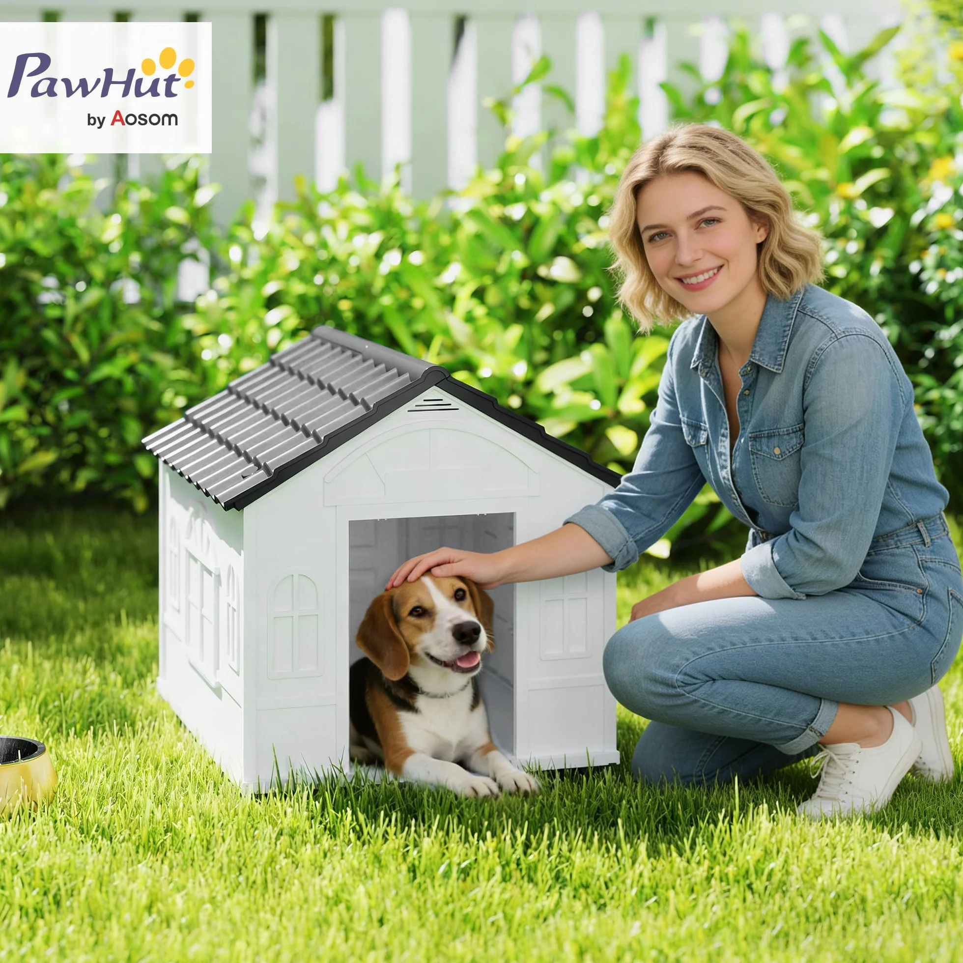 PawHut Niche d'extérieur en PP Blanc pour Chiens Petite et Moyenne Taille 65 x 75.7 x 63 cm