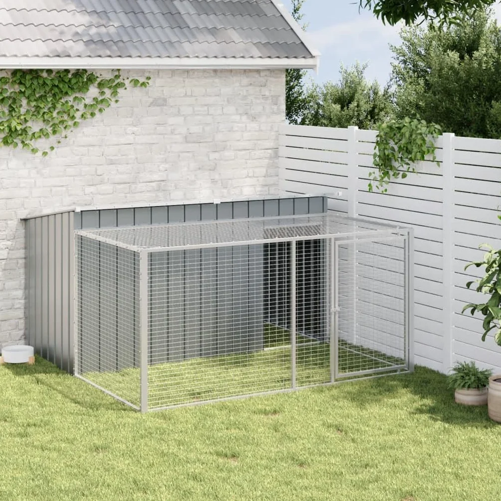 vidaXL Niche pour Chien avec enclos Anthracite 197 x 194 x 110 cm Acier galvanisé