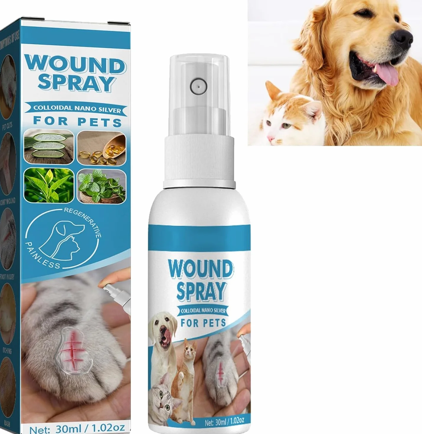 Rakiuty Pansement Liquide pour Plaies Chien Spray Guérison Nettoyage Animaux Compagnie