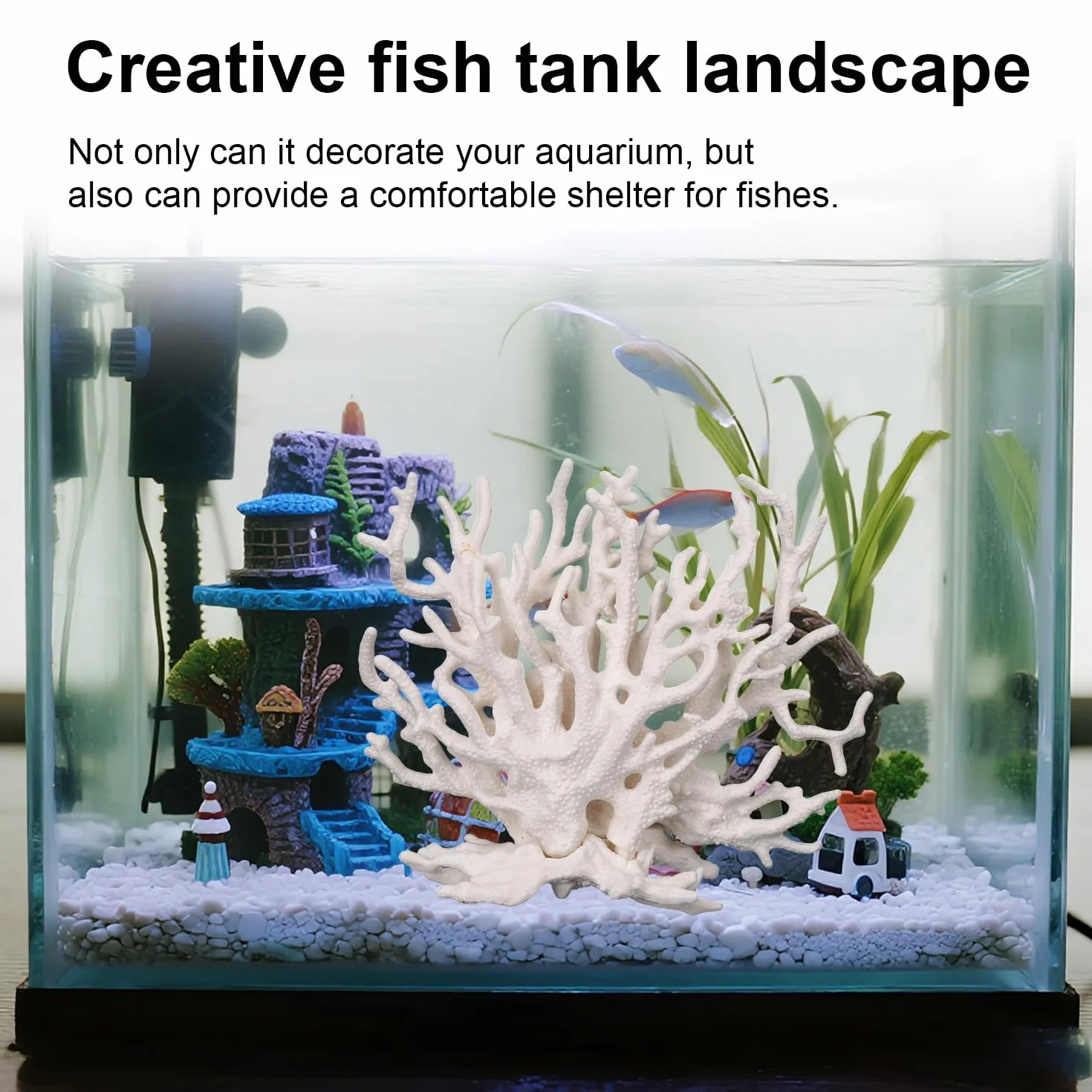 Tinoaly Décorations pour Aquarium Récif de Corail en Résine Blanche Ornements Réalistes