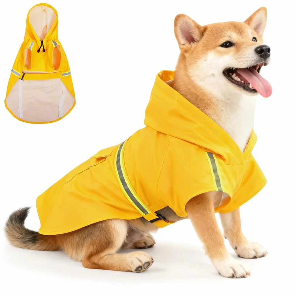 OSDUE Imperméable Chiens, Manteau de Pluie Réglable avec Capuchon et Réfléchissantes Manteaux Imperméables Légers & Confortables 100% Étanche et Aéré pour Petits, Moyens et Grands Chiens(Jaune, 3XL)
